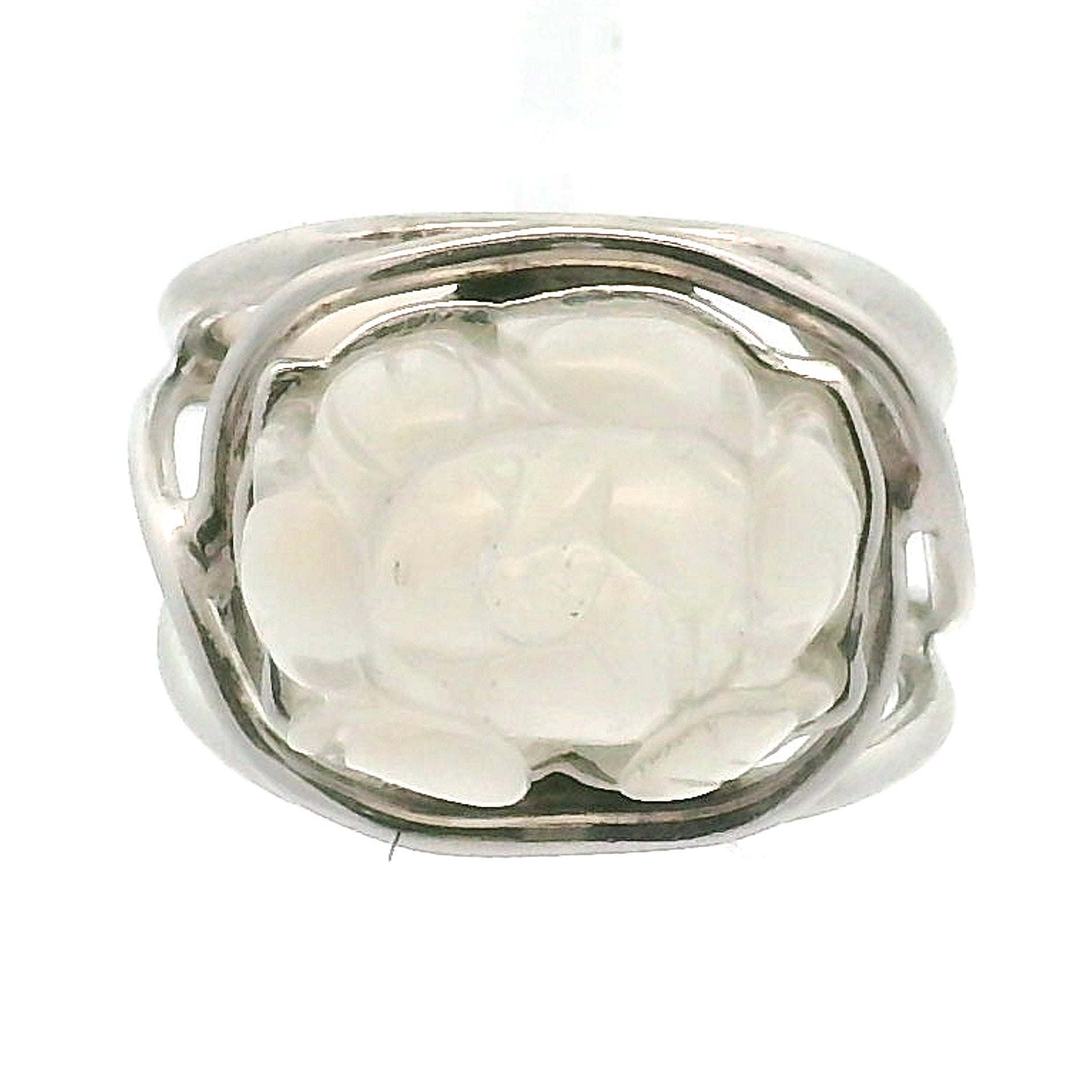 Rainbow Moonstone Lotus Cuff Ring .925 Silver for New Beginnings, Protection and Manifestation