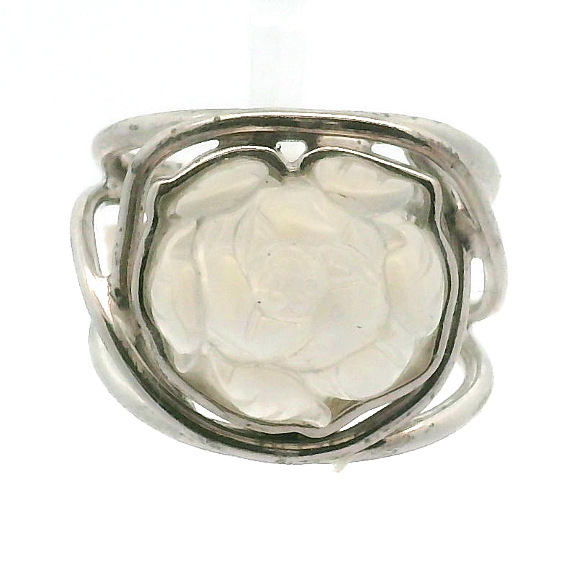 Rainbow Moonstone Lotus Cuff Ring .925 Silver for New Beginnings, Protection and Manifestation