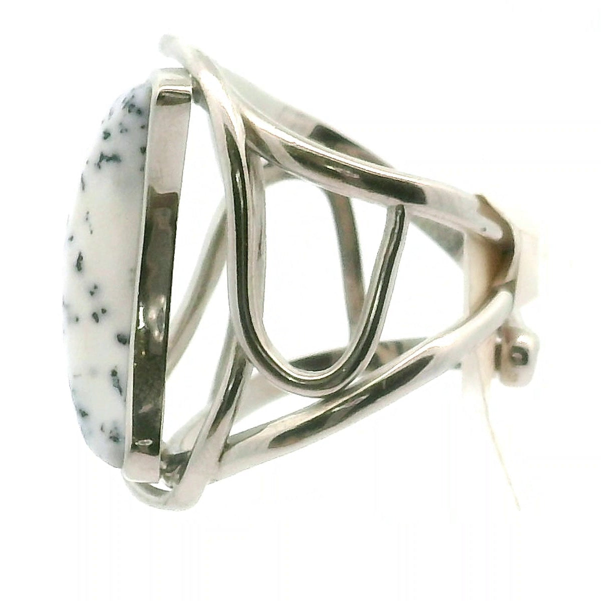 Dendritic Opal Moon Cuff Ring .925 Sterling Silver for Inspiration and Spiritual Communication