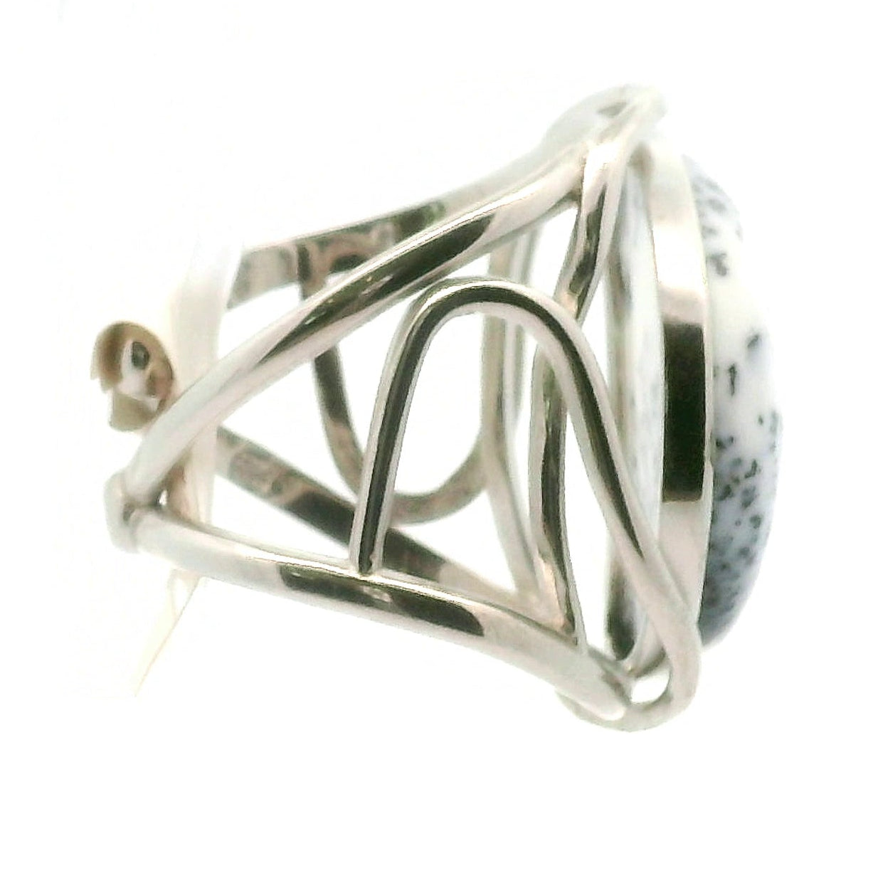 Dendritic Opal Moon Cuff Ring .925 Sterling Silver for Inspiration and Spiritual Communication