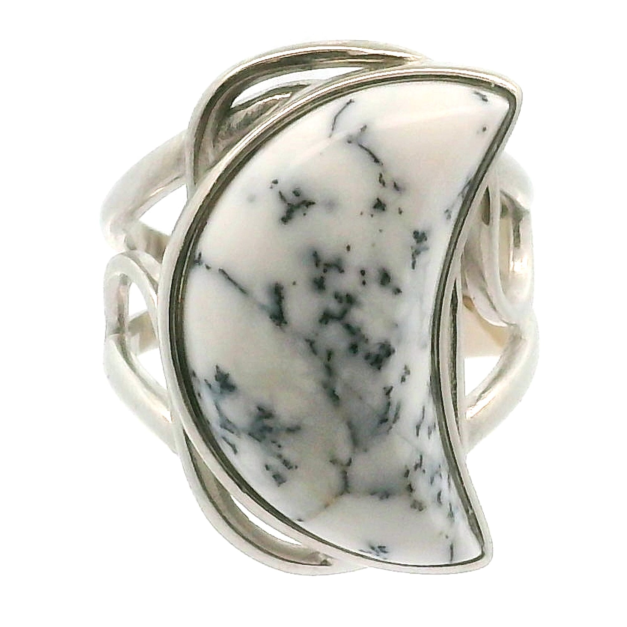 Dendritic Opal Moon Cuff Ring .925 Sterling Silver for Inspiration and Spiritual Communication