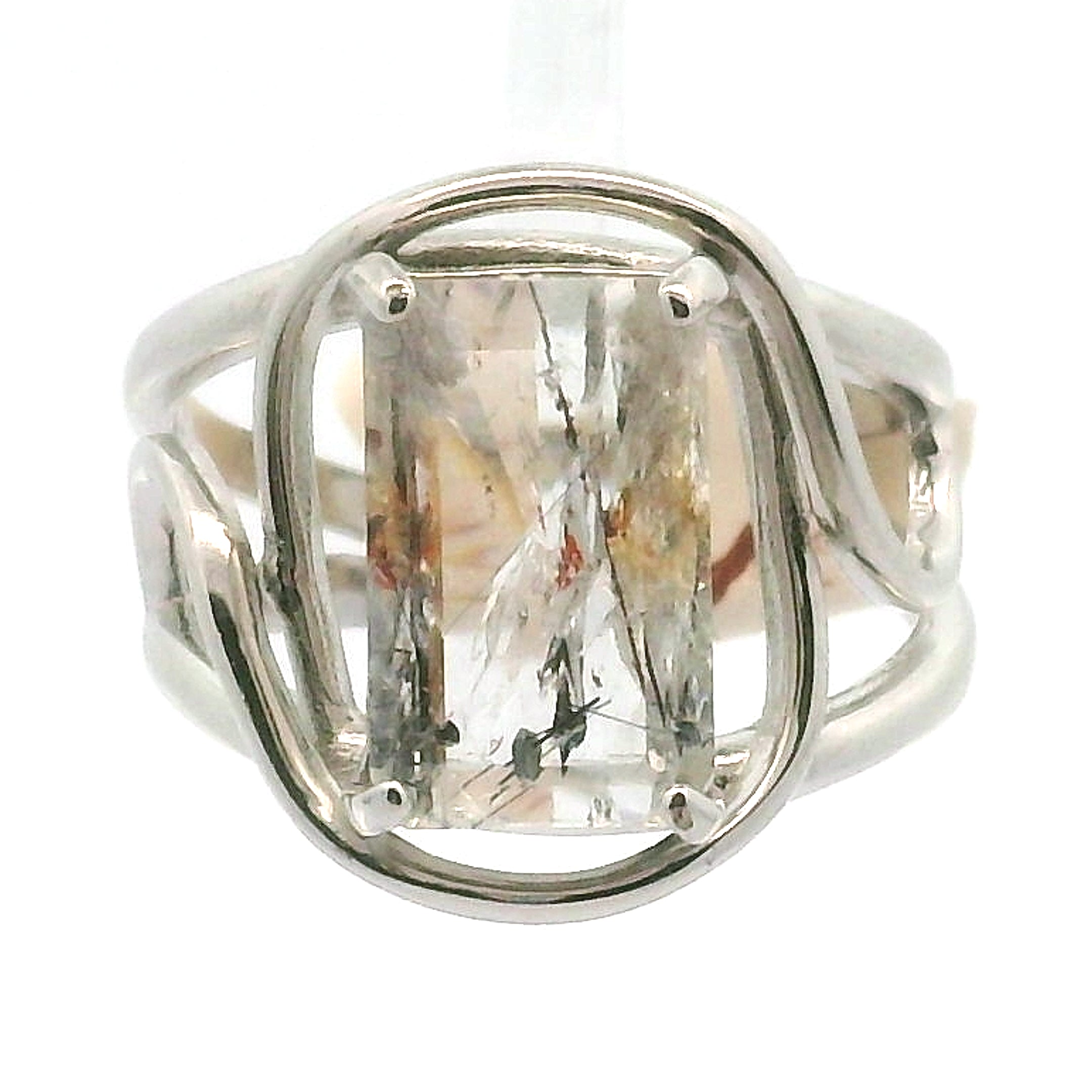 Rutile Biotite Mica in Quartz Adjustable Cuff Ring.925 Silver for Clarity, Energy and Organization