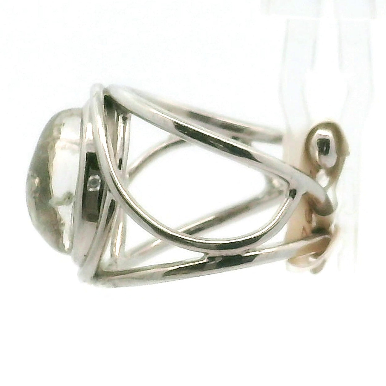 Pyrite in Quartz Finger Cuff Adjustable Ring .925 Silver for Good Luck and Prosperity