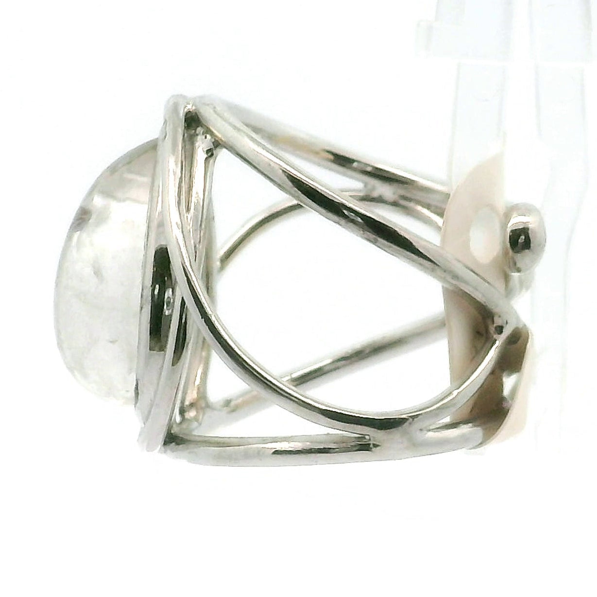 Garnet in Quartz Adjustable Cuff Ring .925 Silver for Manifesting Health, Grounding and Stability