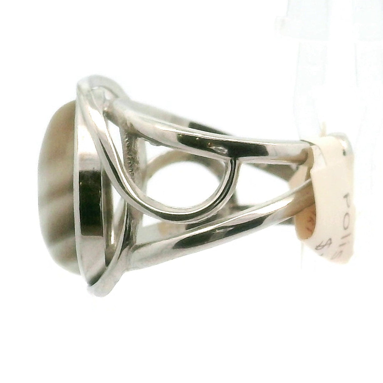 Polish Flint Cuff Ring .925 Silver for Powerful Protection Against Negative Energy