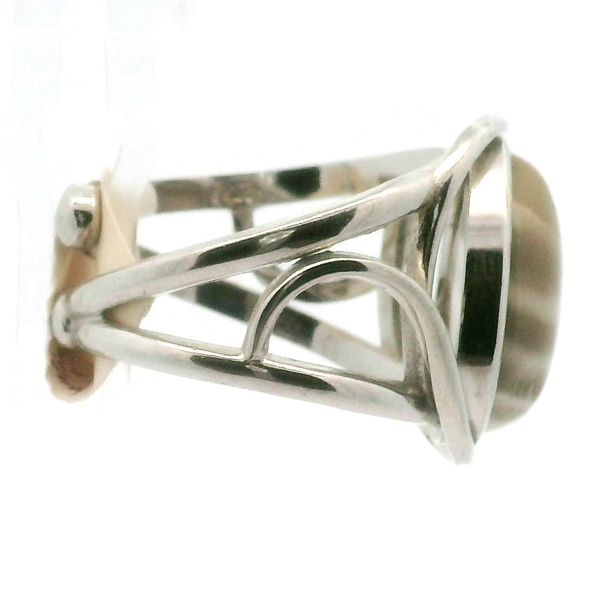 Polish Flint Cuff Ring .925 Silver for Powerful Protection Against Negative Energy