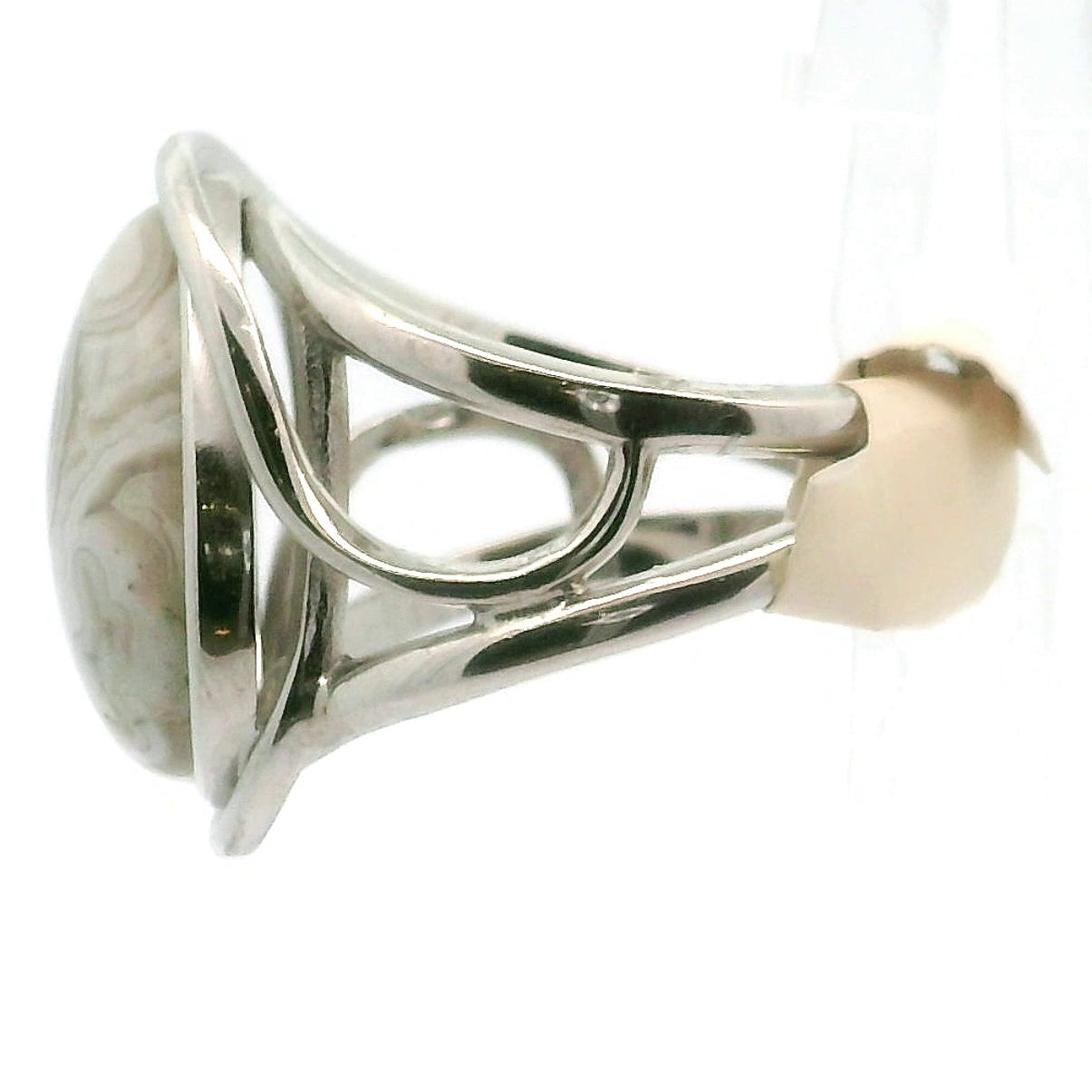 Grey Crazy Lace Agate Cuff Ring in .925 Silver for Promoting Creativity, Hope, New Ideas & Positivity
