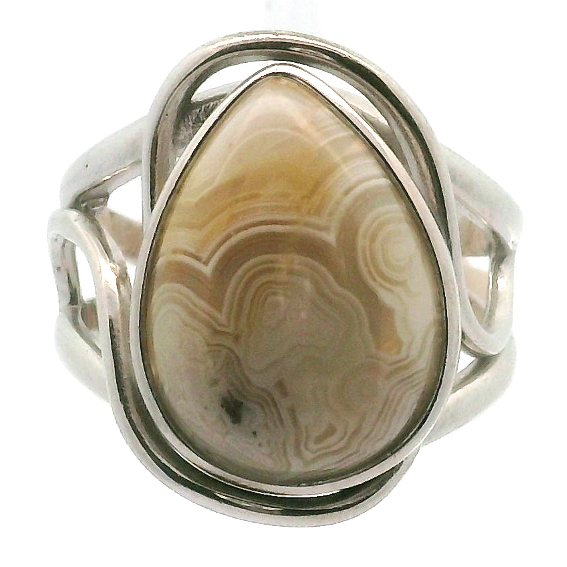 Grey Crazy Lace Agate Cuff Ring in .925 Silver for Promoting Creativity, Hope, New Ideas & Positivity
