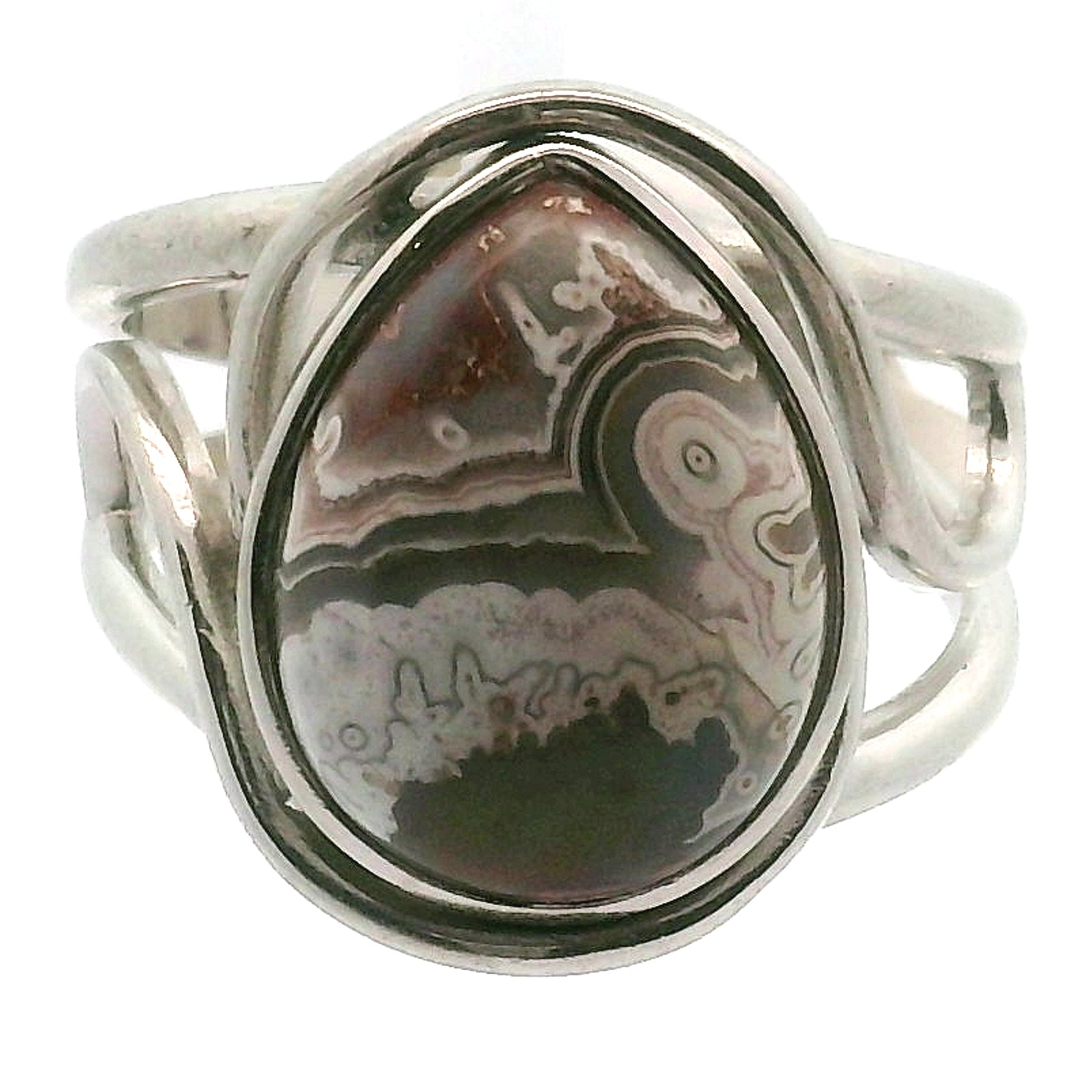 Grey Crazy Lace Agate Cuff Ring in .925 Silver for Promoting Creativity, Hope, New Ideas & Positivity