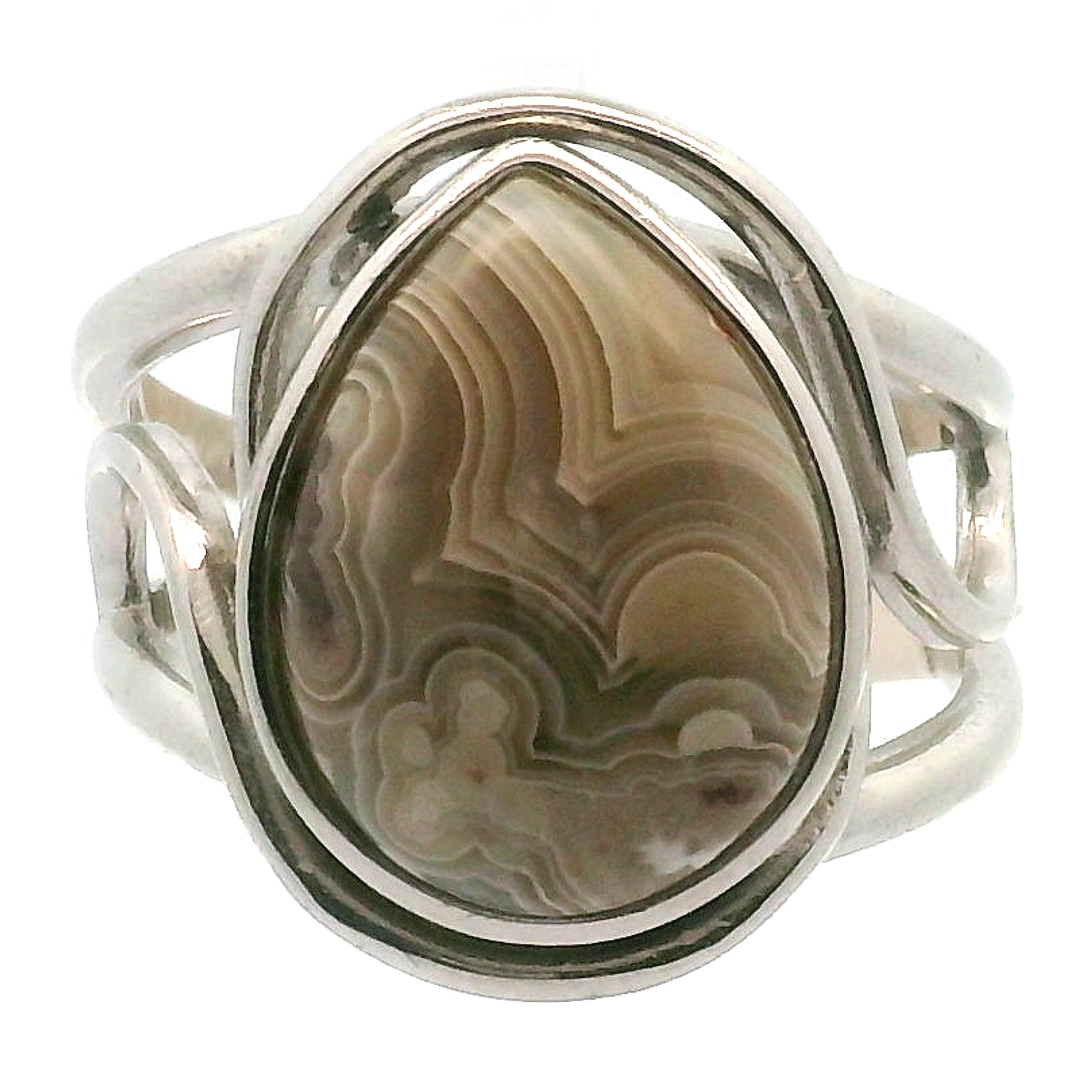 Grey Crazy Lace Agate Cuff Ring in .925 Silver for Promoting Creativity, Hope, New Ideas & Positivity