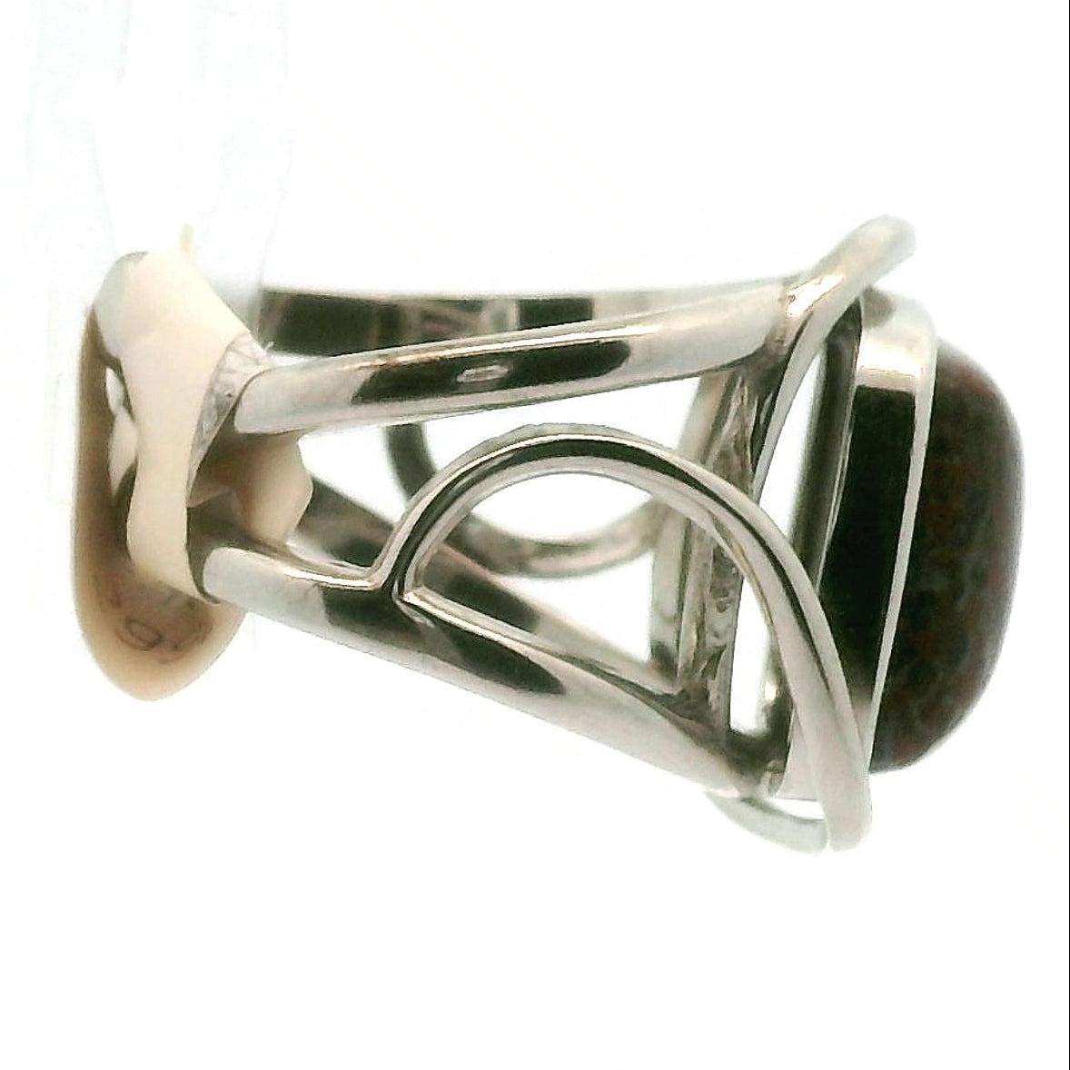 Dinosaur Bone Adjustable Cuff Ring .925 Silver for Connecting with Animal Guides, Shamanic Journey and Grounding