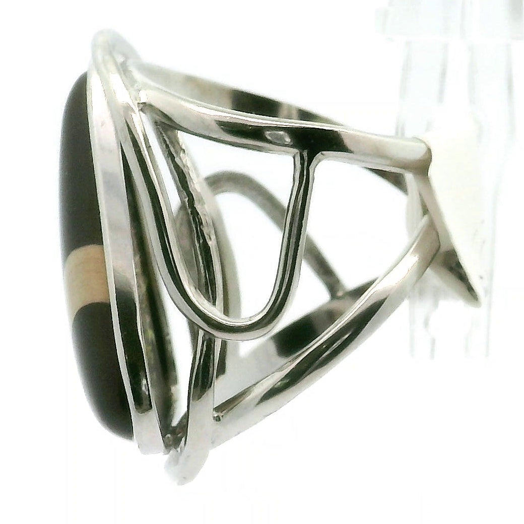 Zebra Jasper Large Stone Cuff Ring .925 Silver for Overcoming Challenges and Staying Grounded