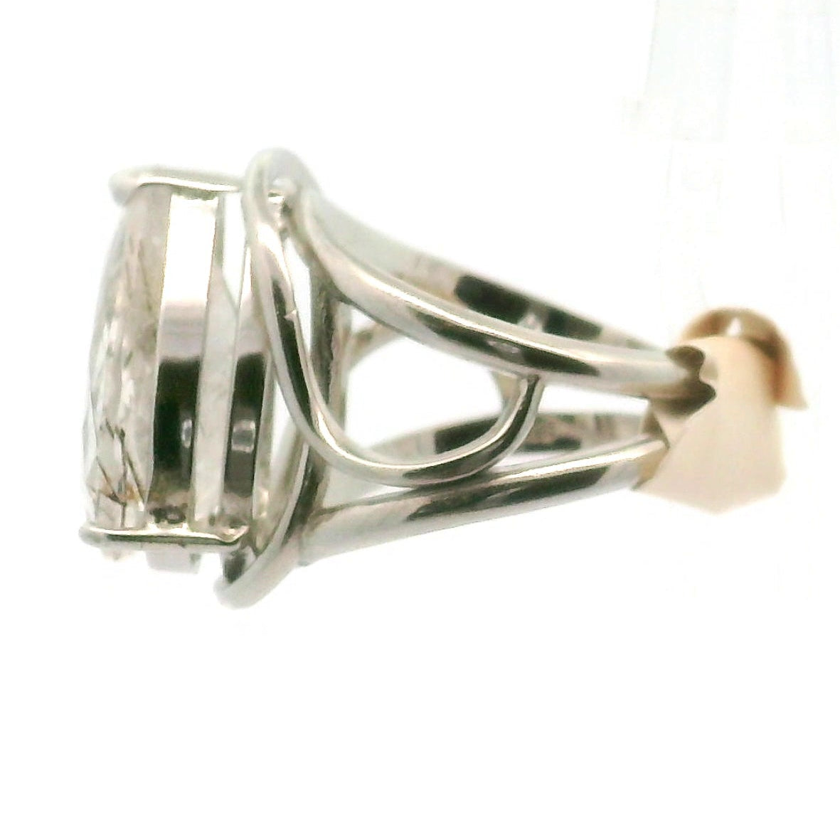 Rutilated Quartz Cuff Ring.925 Silver for Amplification and Protection