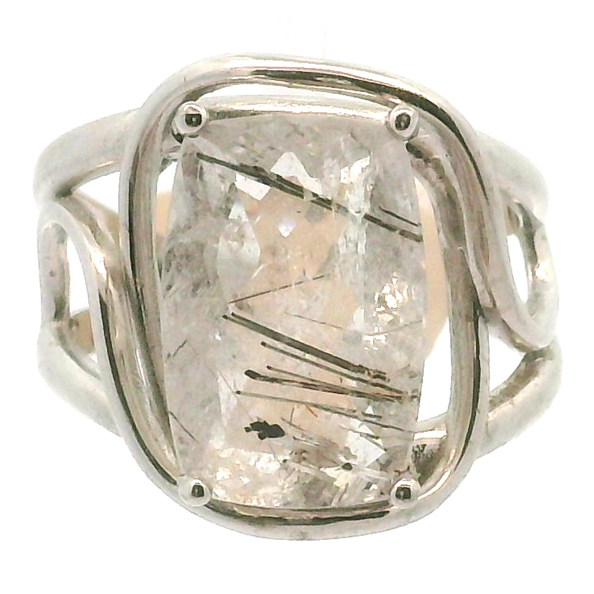 Rutilated Quartz Cuff Ring.925 Silver for Amplification and Protection