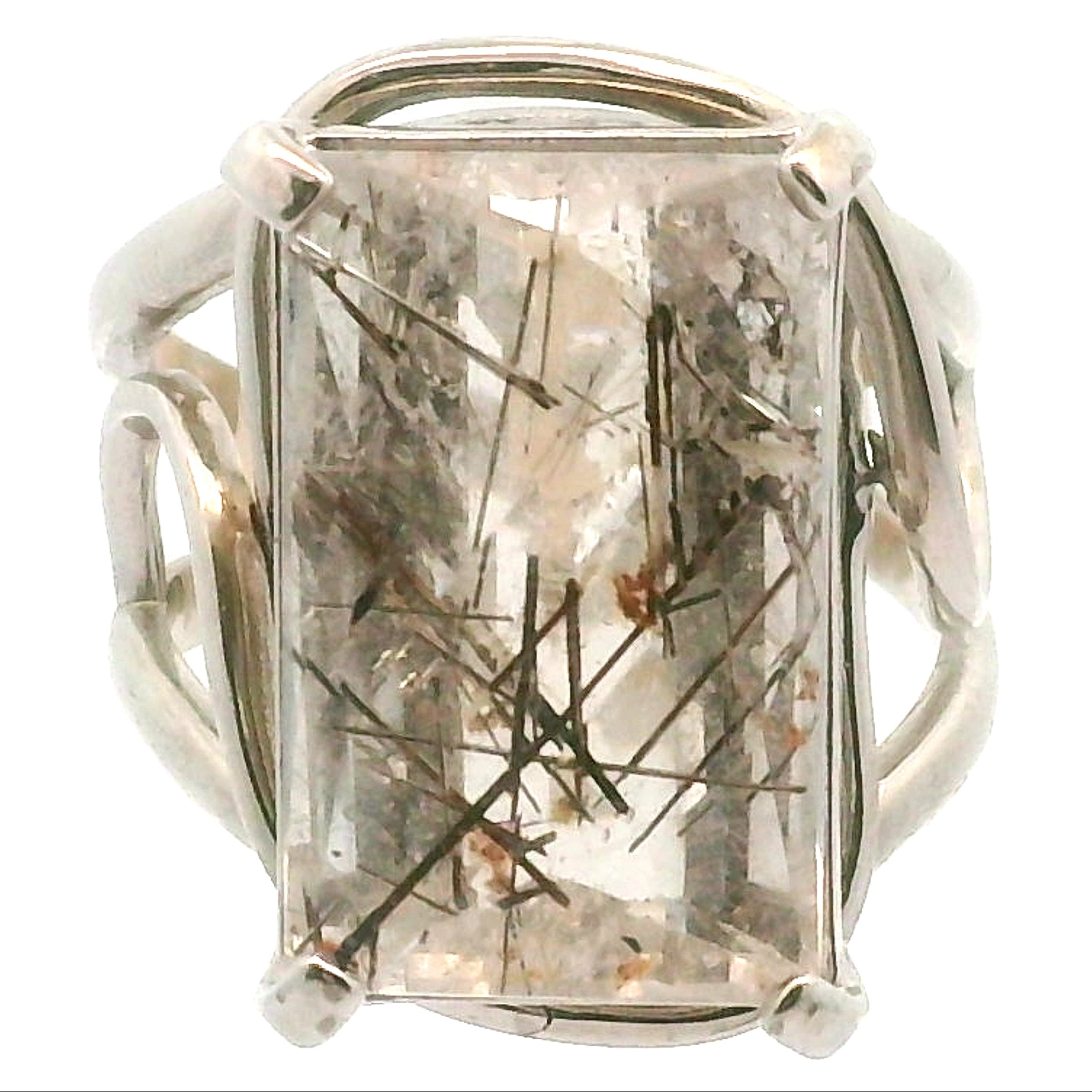 Rutilated Quartz Cuff Ring.925 Silver for Amplification and Protection