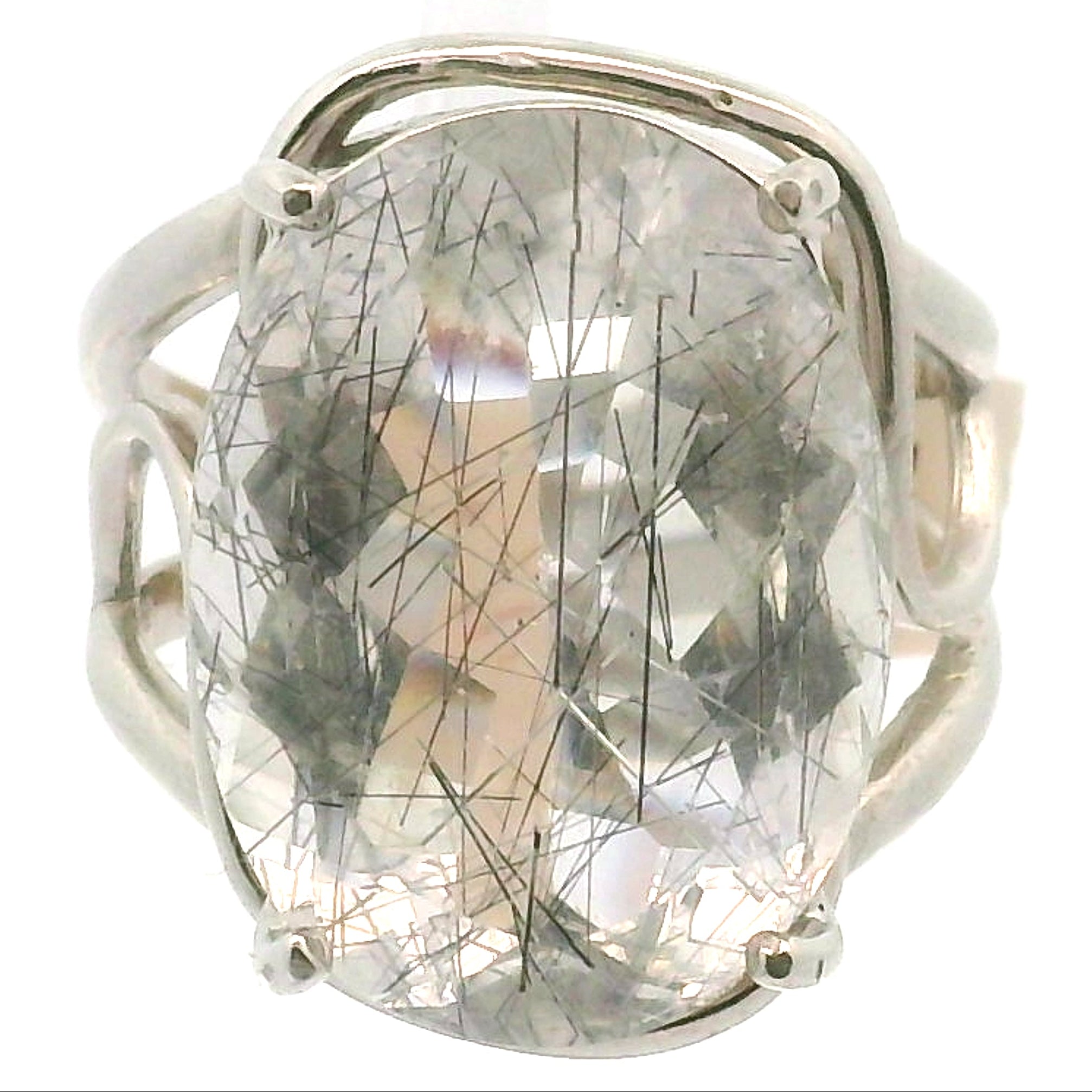 Rutilated Quartz Cuff Ring.925 Silver for Amplification and Protection