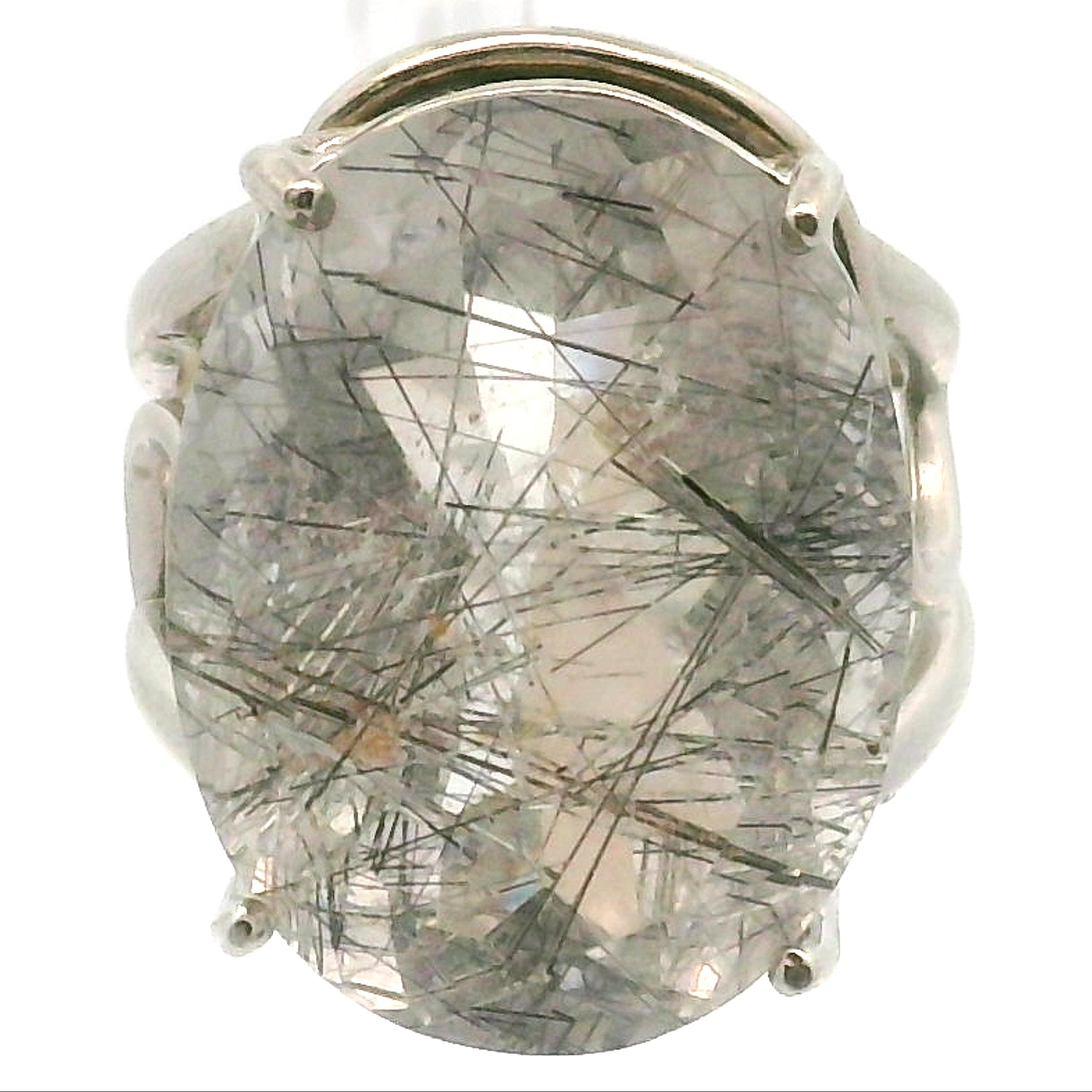 Rutilated Quartz Cuff Ring.925 Silver for Amplification and Protection
