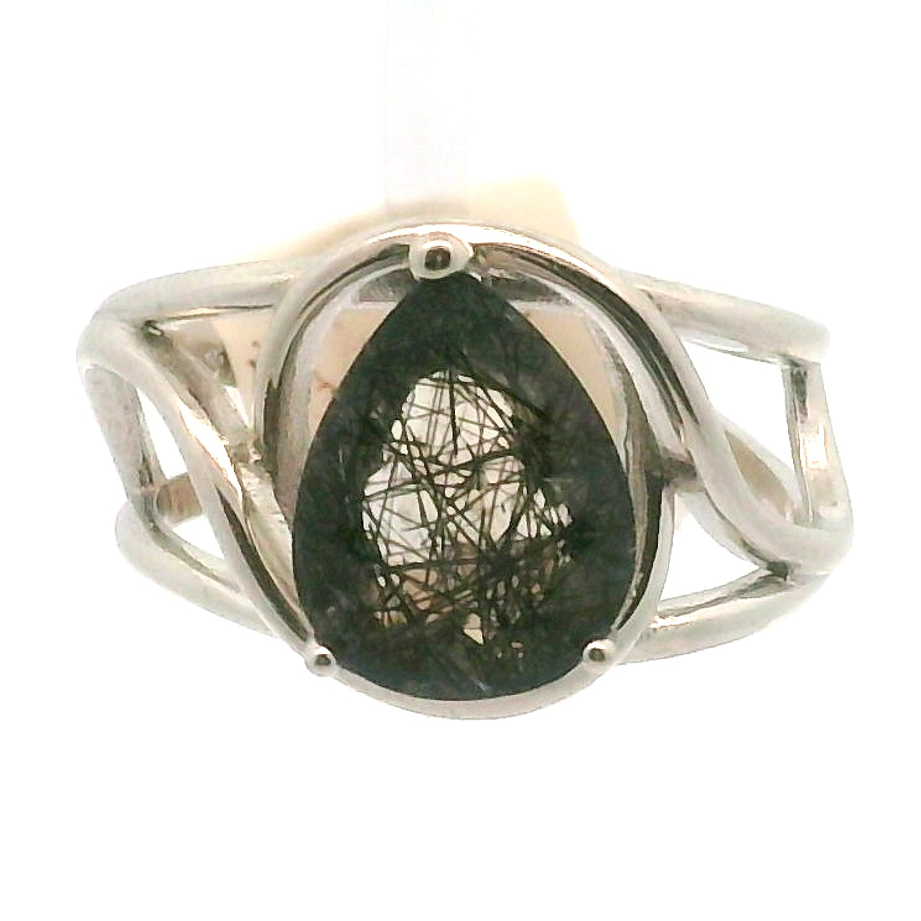 Black Rutilated Quartz Cuff Ring.925 Silver for Amplification and Protection