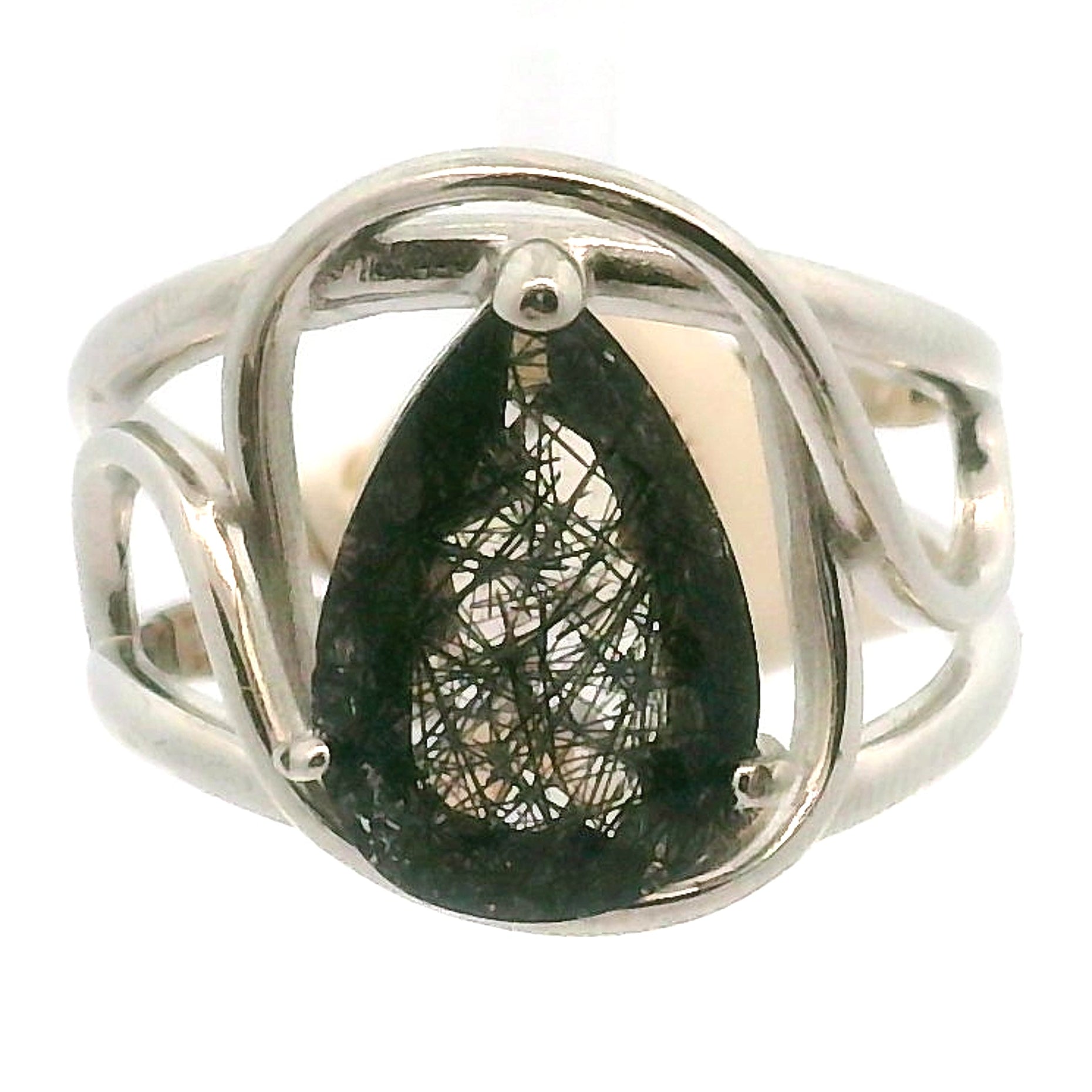 Black Rutilated Quartz Cuff Ring.925 Silver for Amplification and Protection
