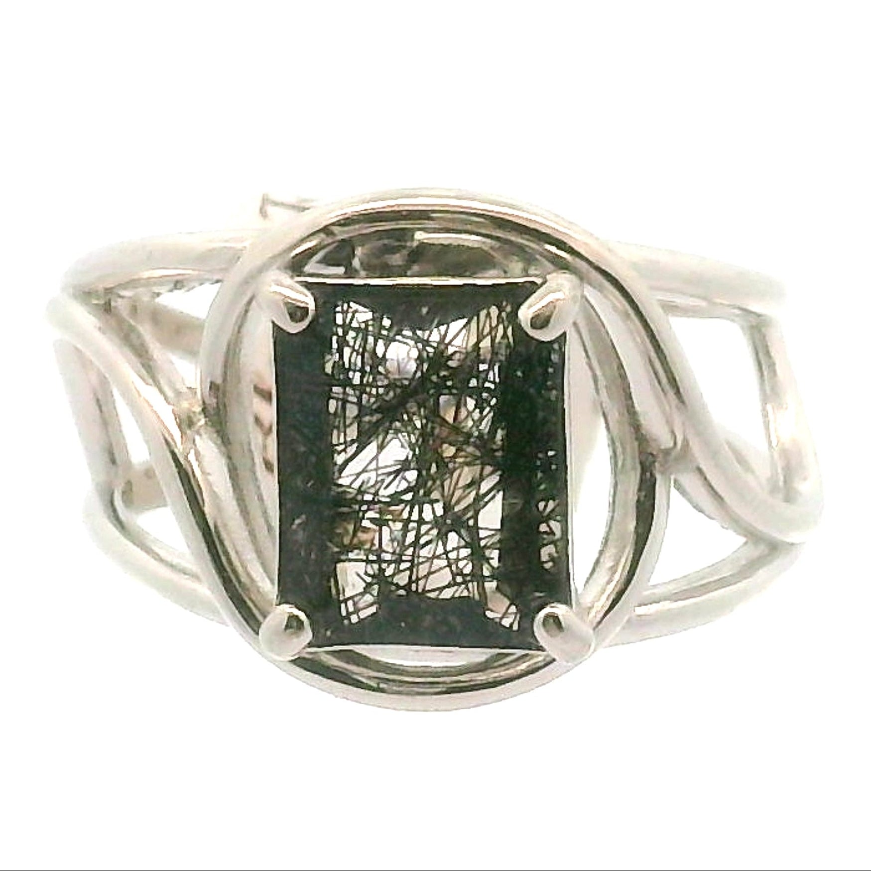 Black Rutilated Quartz Cuff Ring.925 Silver for Amplification and Protection