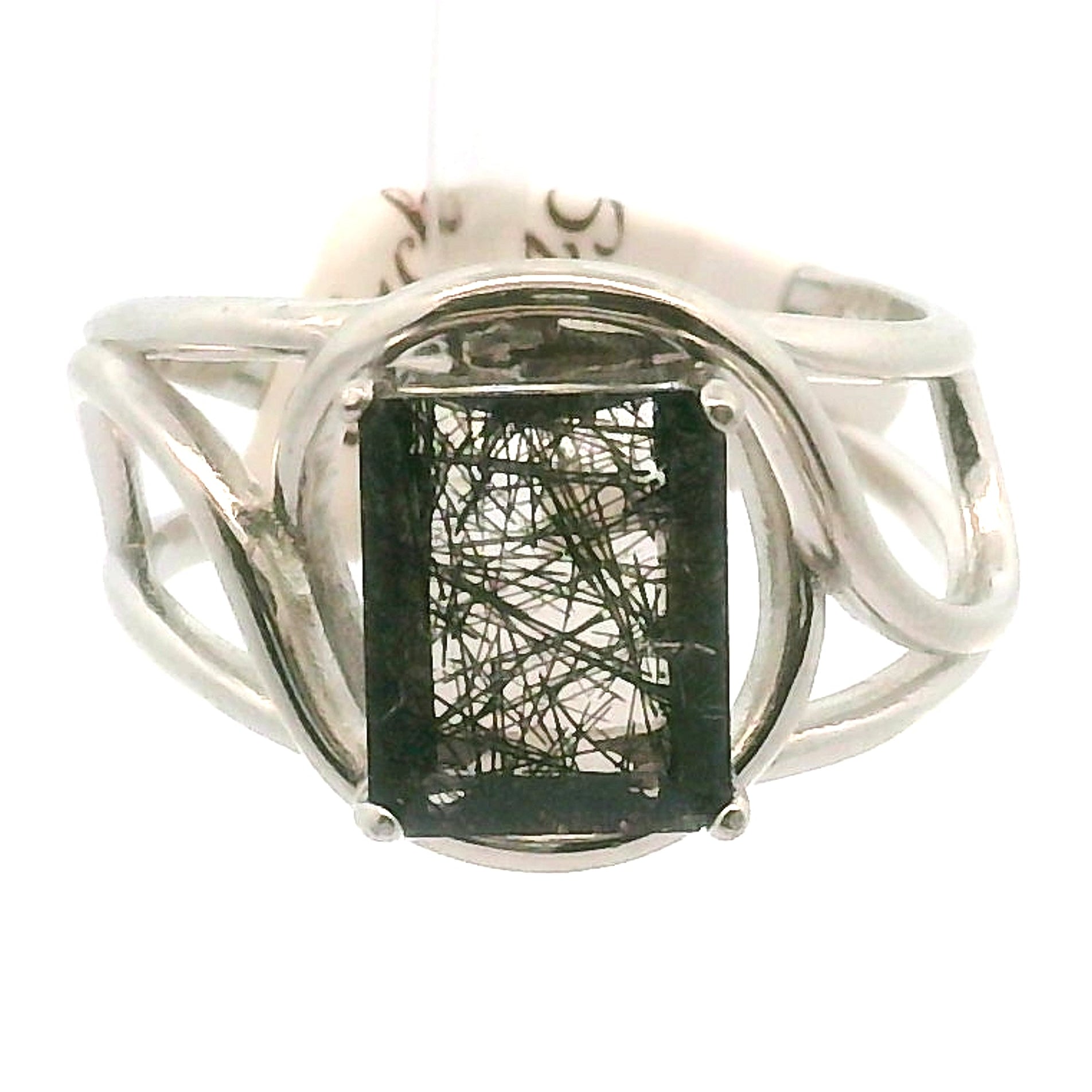 Black Rutilated Quartz Cuff Ring.925 Silver for Amplification and Protection