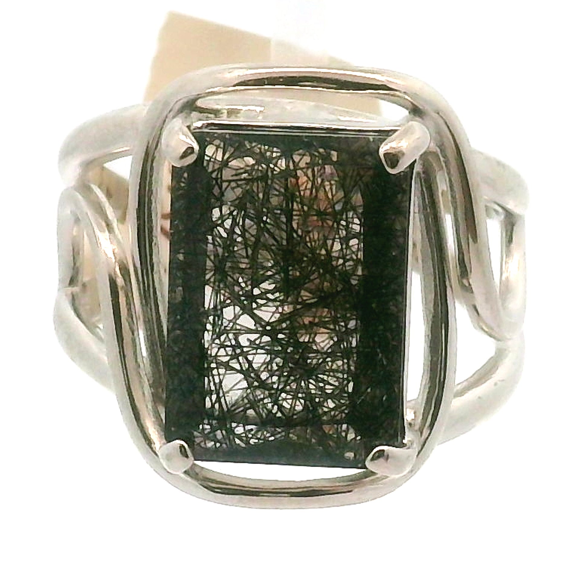 Black Rutilated Quartz Cuff Ring.925 Silver for Amplification and Protection