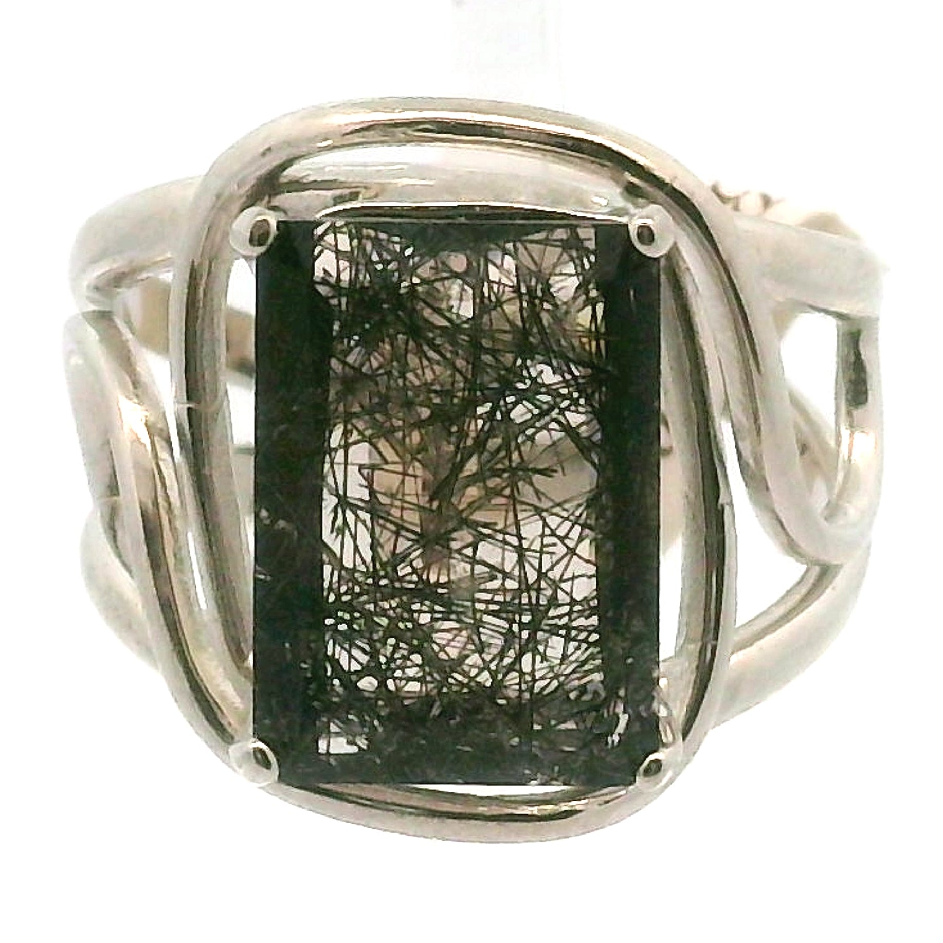 Black Rutilated Quartz Cuff Ring.925 Silver for Amplification and Protection