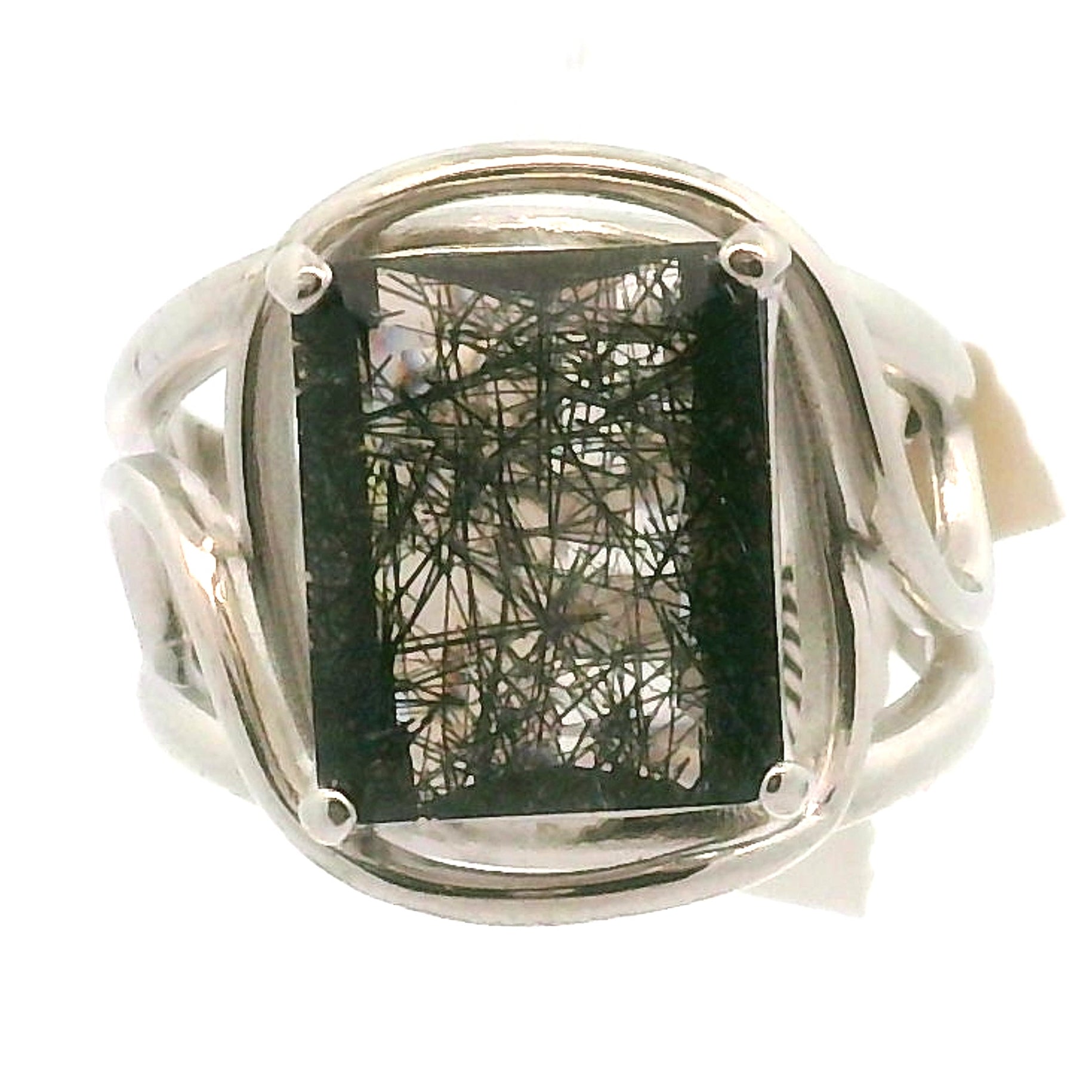 Black Rutilated Quartz Cuff Ring.925 Silver for Amplification and Protection