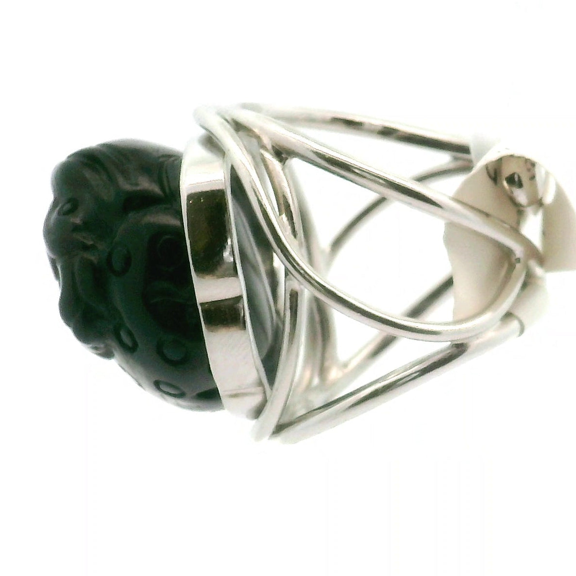 Hypersthene Money Toad Cuff Ring .925 Silver for Calm, Magic and Improved Manifestation