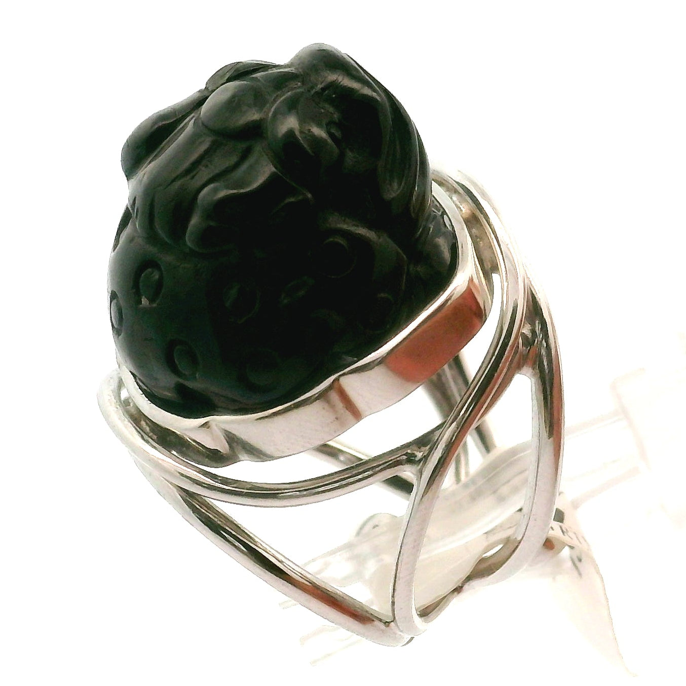 Hypersthene Money Toad Cuff Ring .925 Silver for Calm, Magic and Improved Manifestation