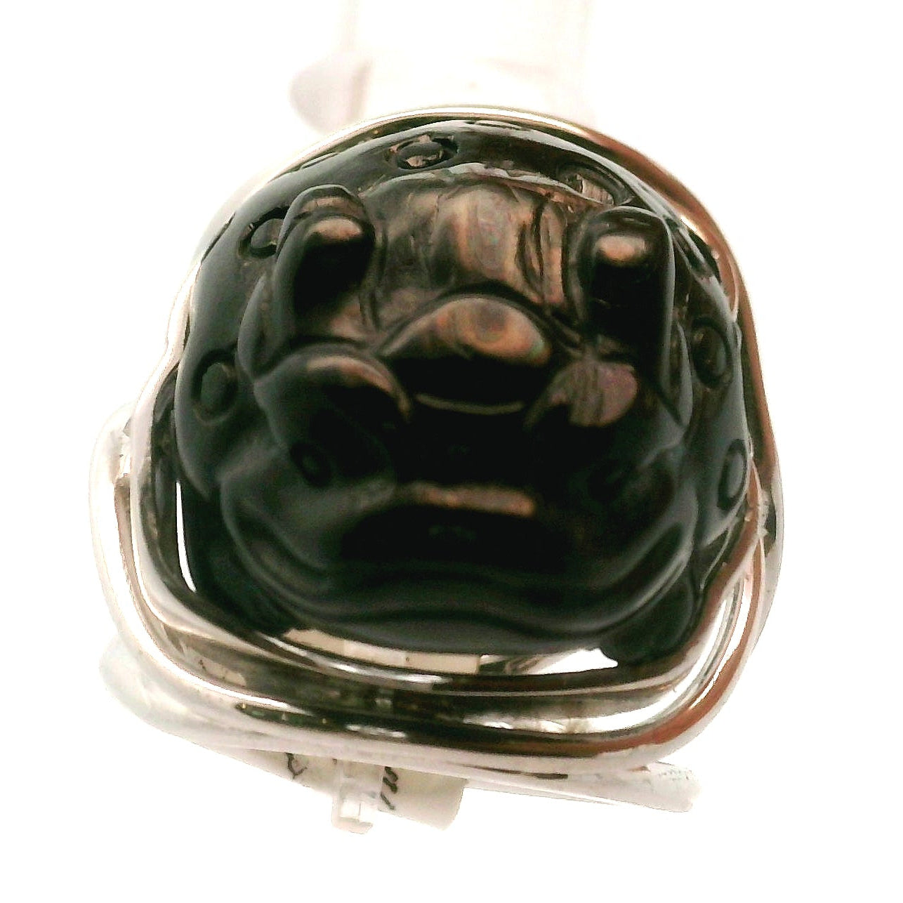 Hypersthene Money Toad Cuff Ring .925 Silver for Calm, Magic and Improved Manifestation