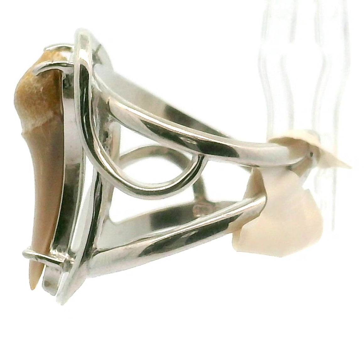 Shark Tooth Fossil Cuff Ring .925 Silver for Emotional Support, Joy and Self Worth