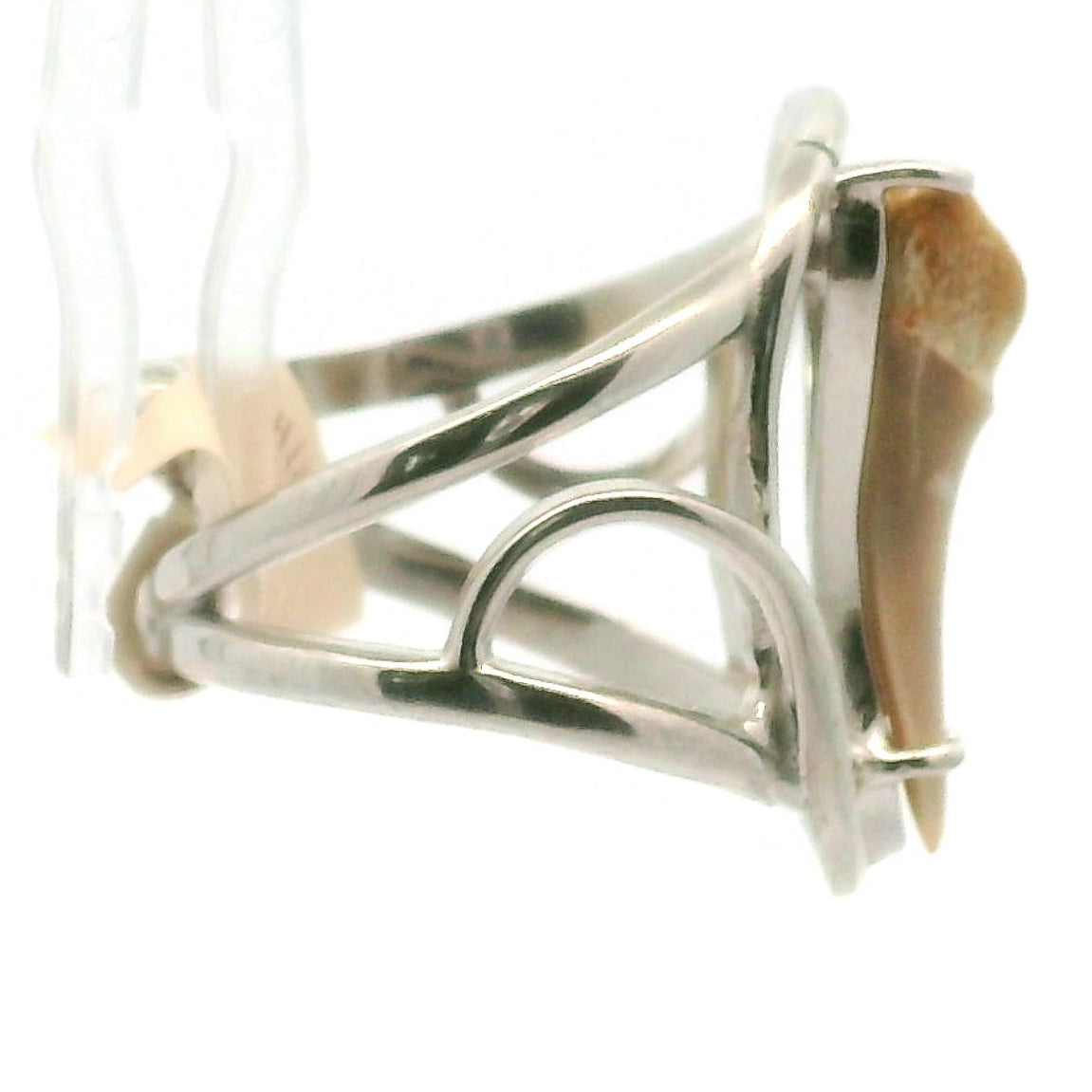 Shark Tooth Fossil Cuff Ring .925 Silver for Emotional Support, Joy and Self Worth