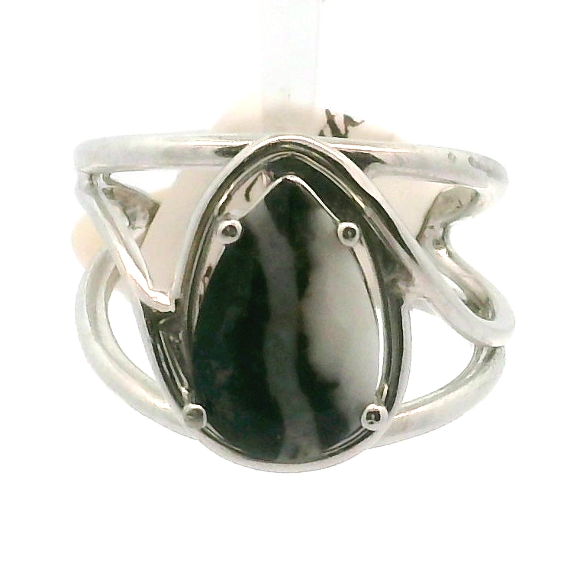 Zebra Agate Faceted Cuff Ring 925 Silver for Balance, Clearing Blockages and Releasing Negativity
