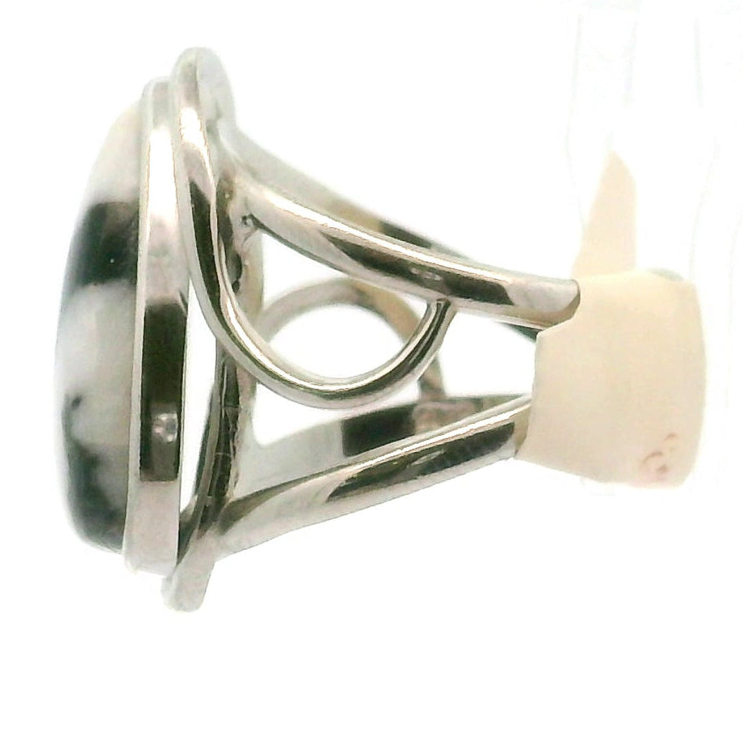 Zebra Agate Faceted Cuff Ring 925 Silver \for Balance, Clearing Blockages and Releasing Negativity