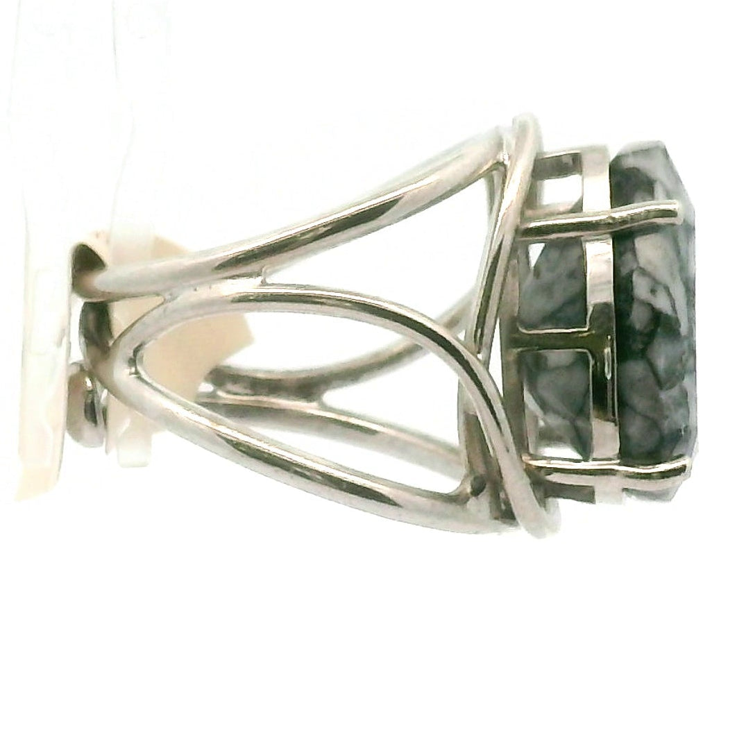 Pinolite Cuff Ring 925 Silver for Inner Peace and Emotional Balance