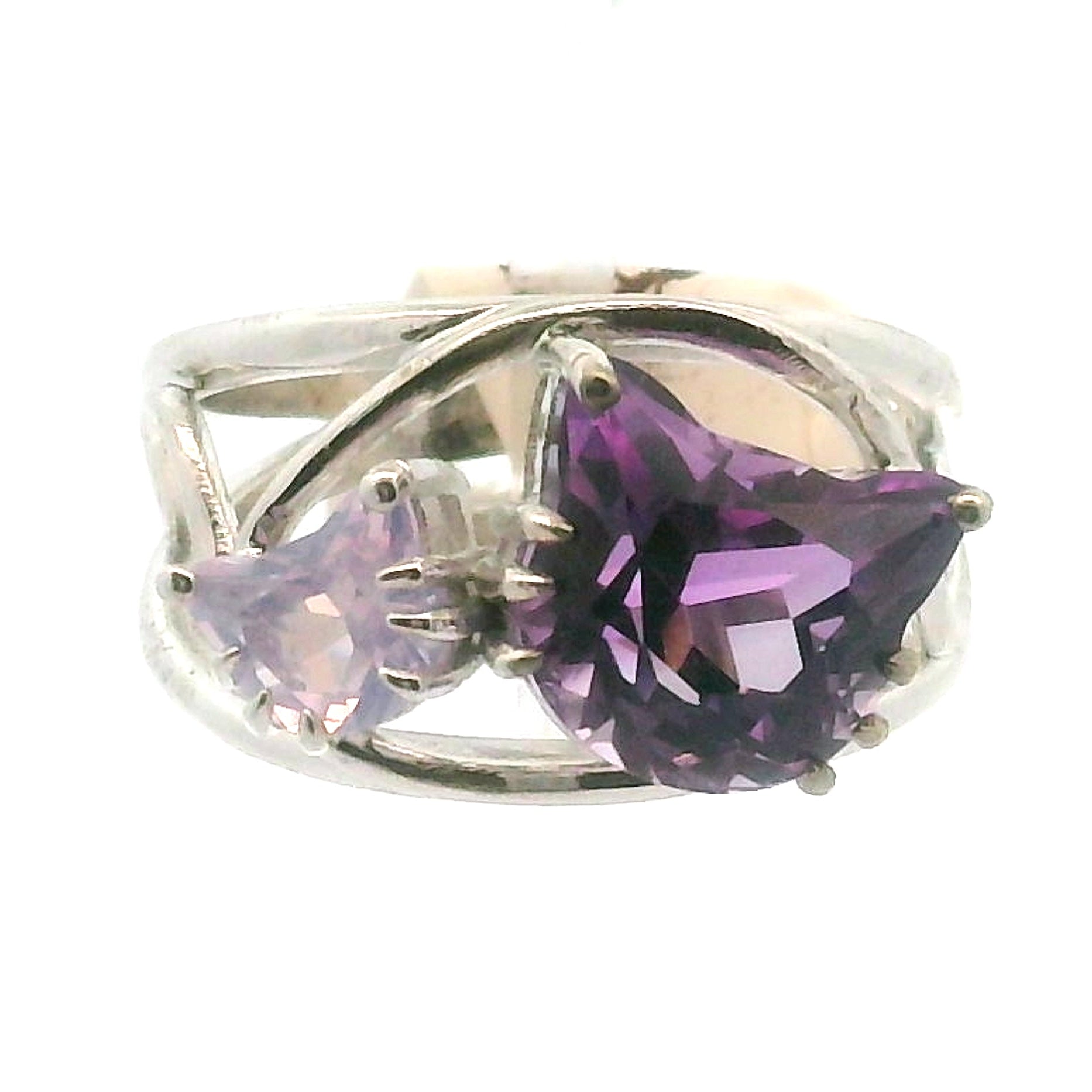 Double Cat Faceted Cuff Ring .925 Silver