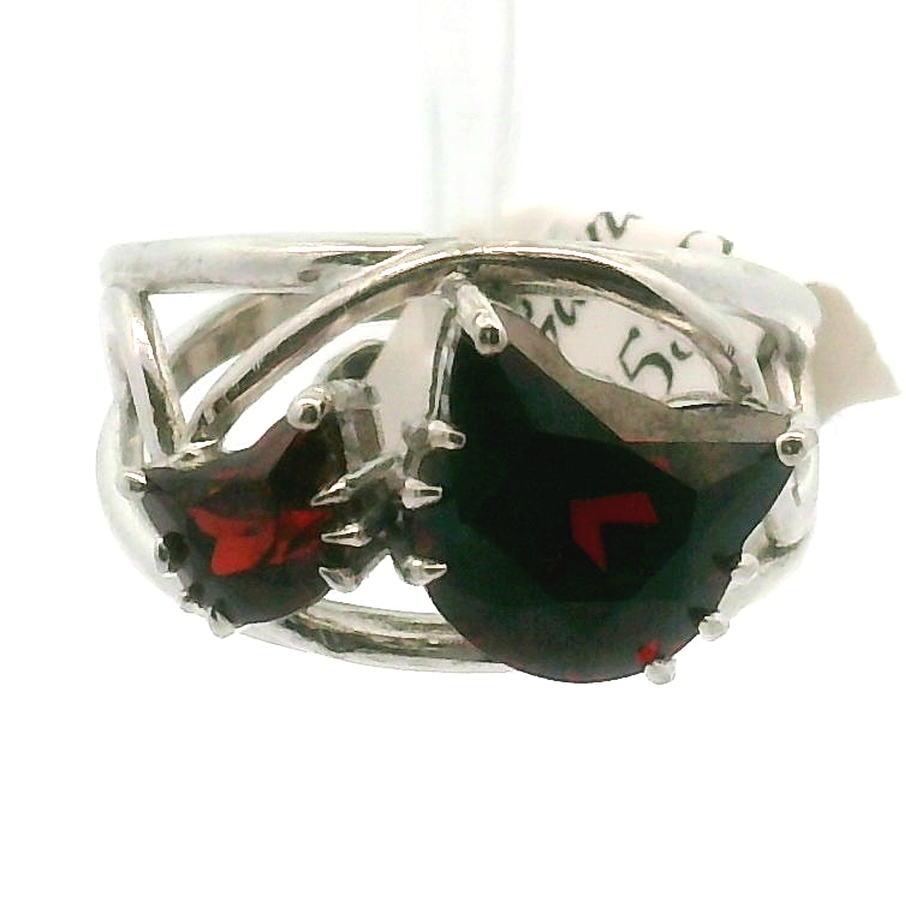 Double Cat Faceted Cuff Ring .925 Silver