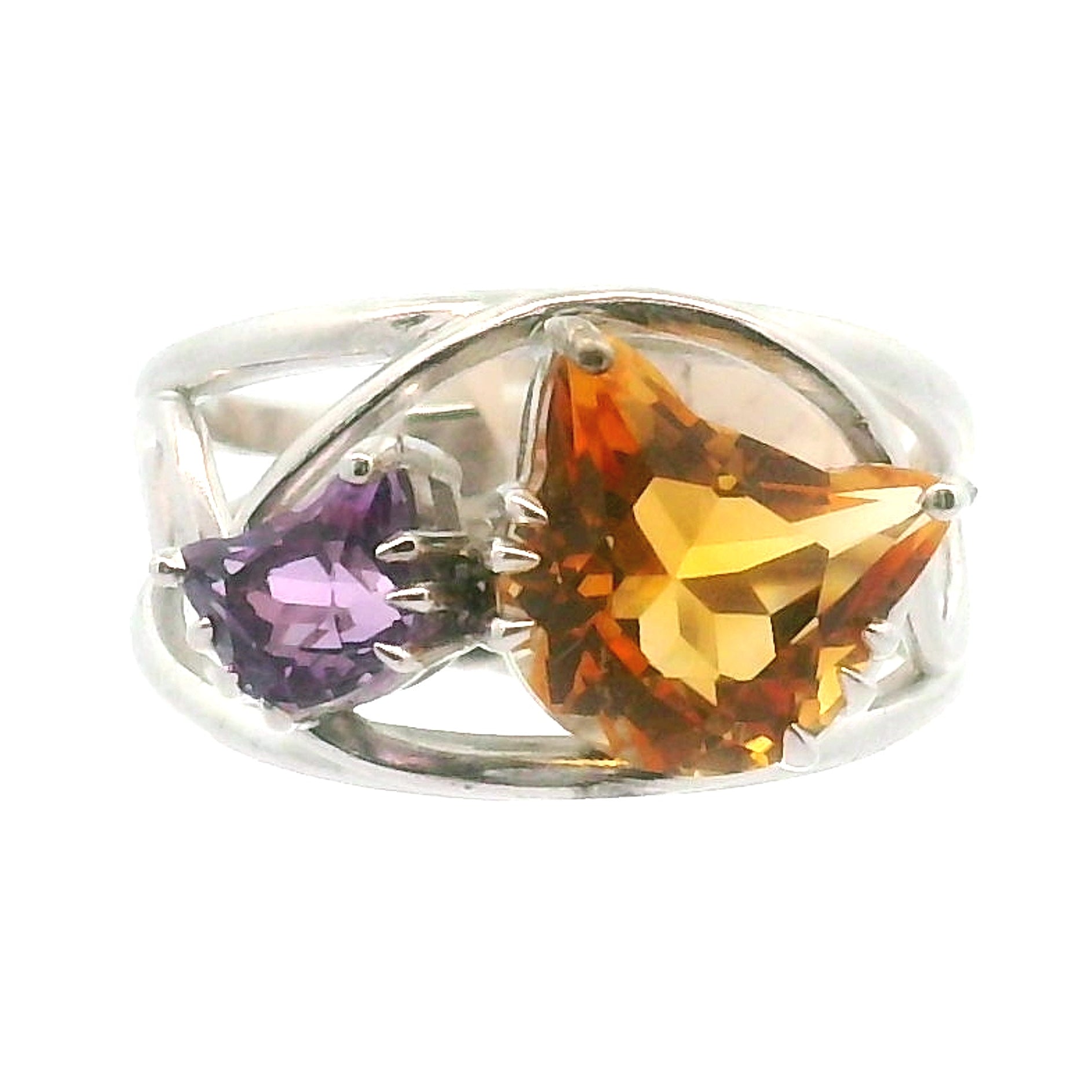 Double Cat Faceted Cuff Ring .925 Silver