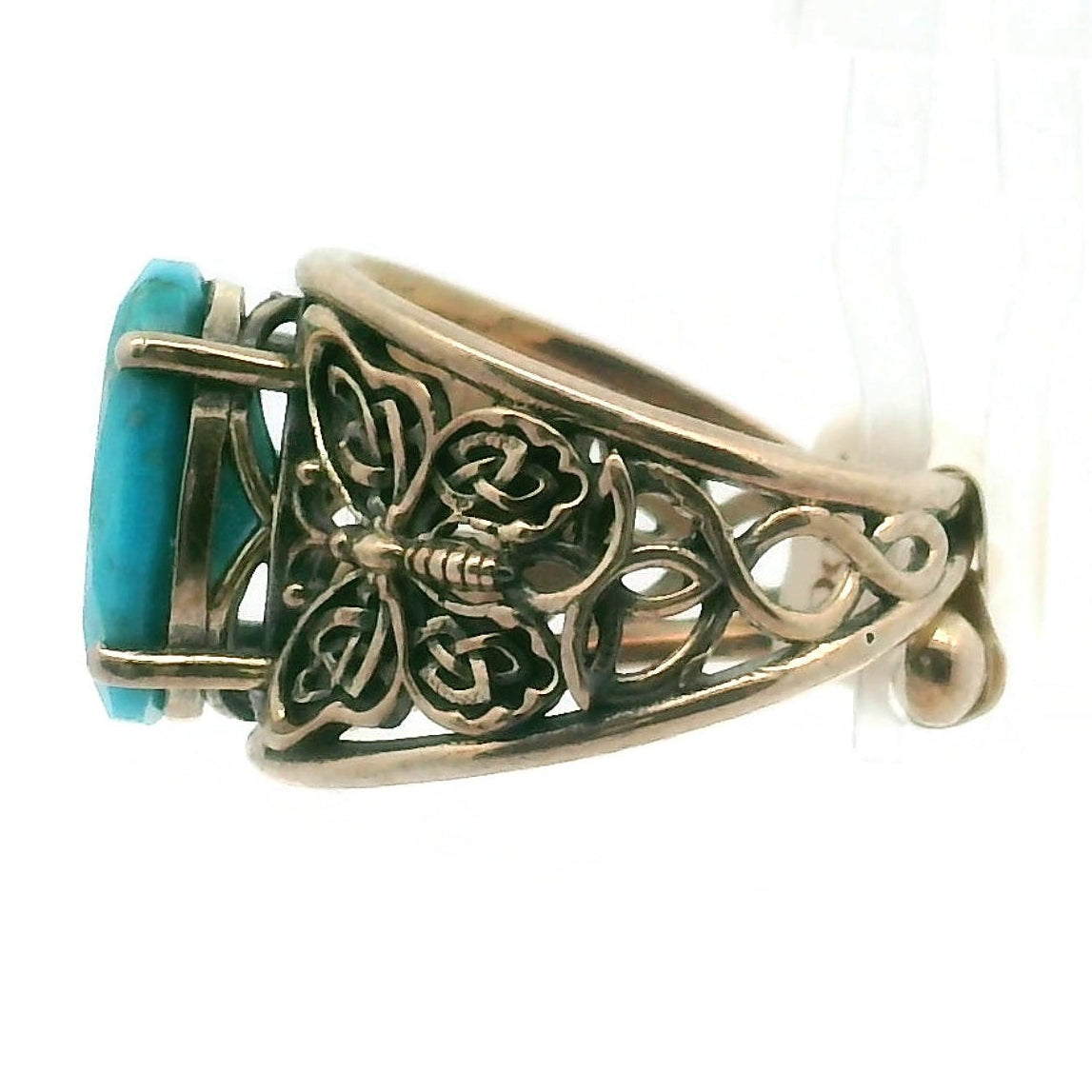 Turquoise Butterfly Finger Cuff Ring .925 Silver for Good Luck, Prosperity and Protection