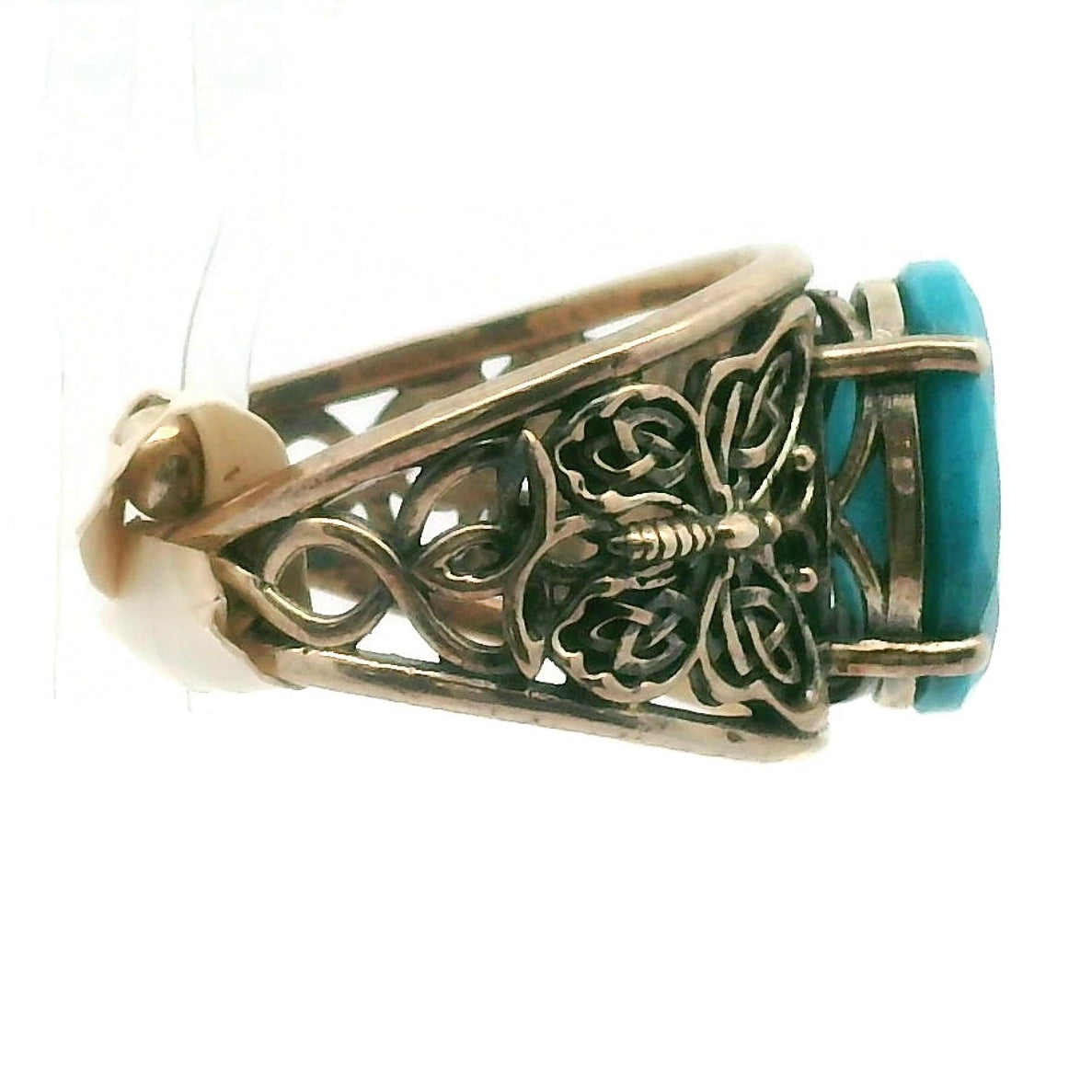 Turquoise Butterfly Finger Cuff Ring .925 Silver for Good Luck, Prosperity and Protection