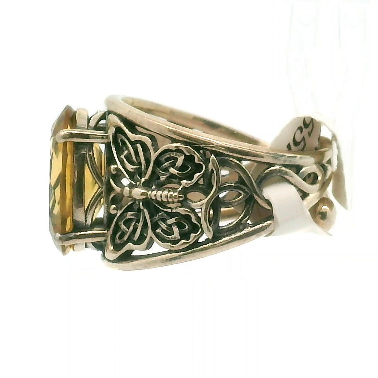 Citrine Butterfly Cuff Ring .925 Silver for Abundance, Good Luck and Positivity