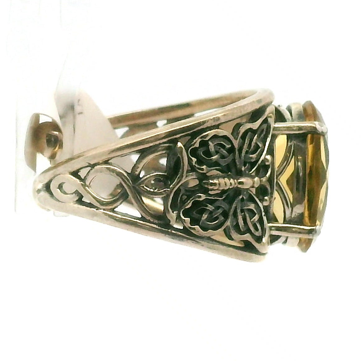 Citrine Butterfly Cuff Ring .925 Silver for Abundance, Good Luck and Positivity