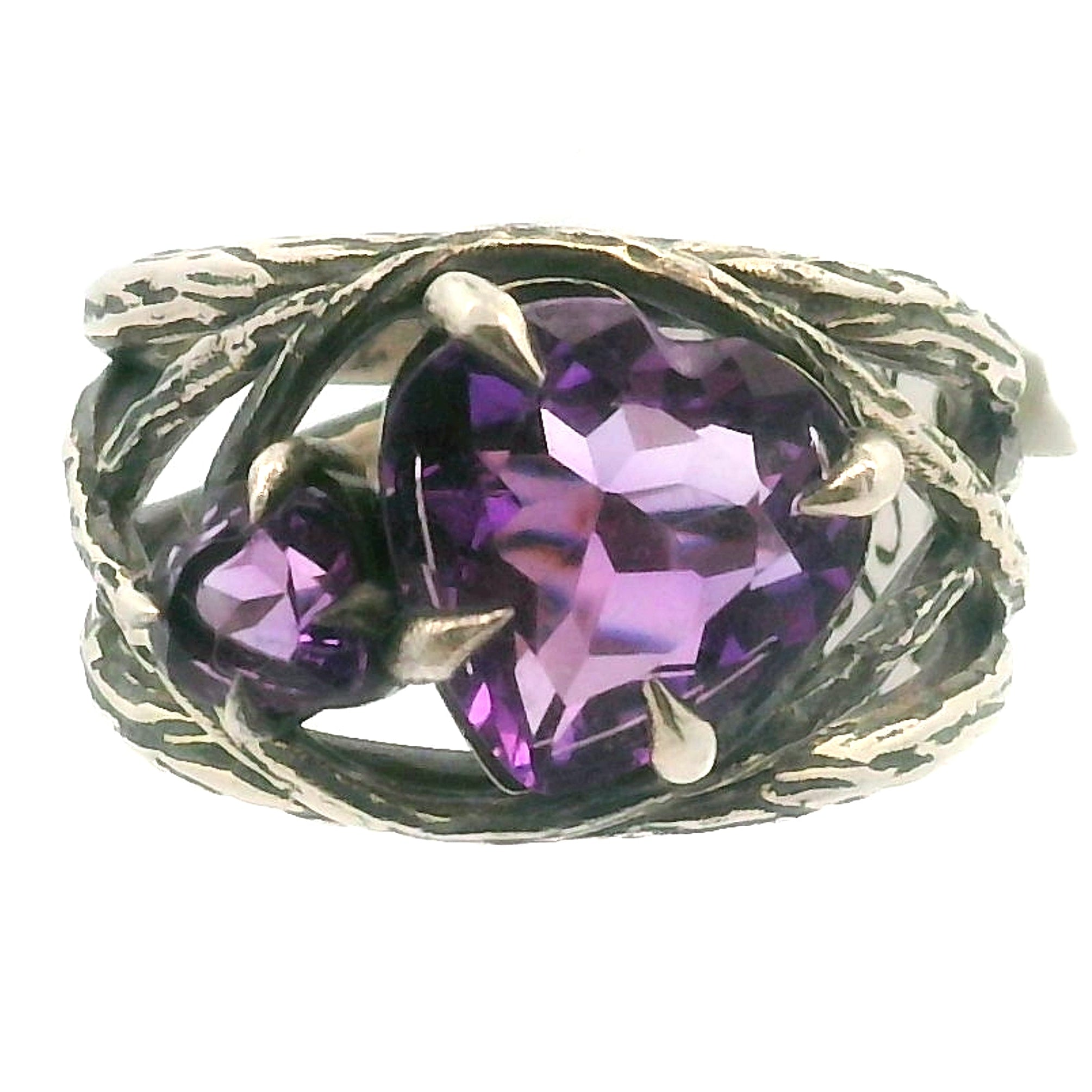 Double Heart Bad Witch Cuff Ring .925 Silver for Empowerment, Grounding and Protection