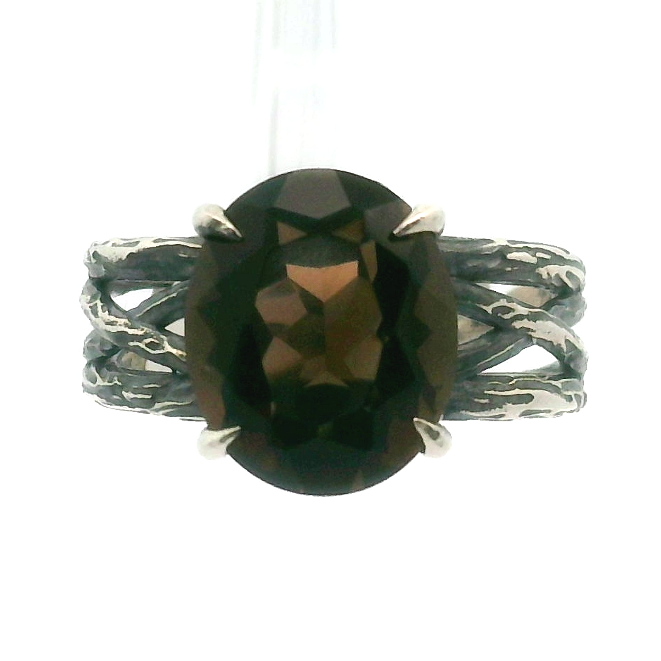 Smokey Quartz Bad Witch Adjustable Cuff Ring .925 Silver for Energetic Cleansing, Manifestation and Protection