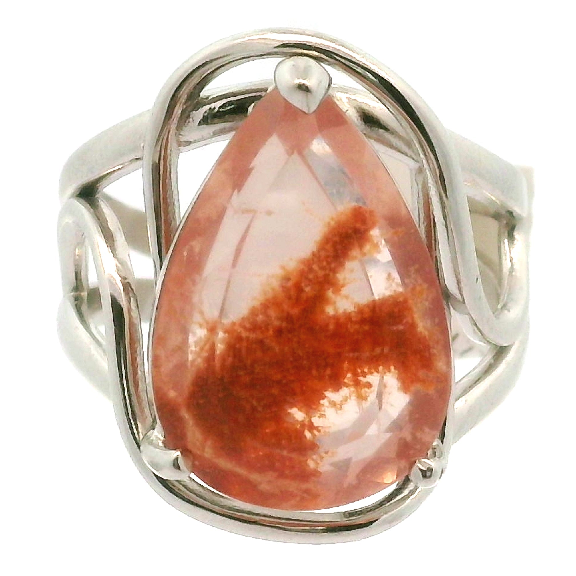 Rose Quartz Lodolite Adjustable Cuff Ring .925 Silver for Compassion, Emotional Release and Healing
