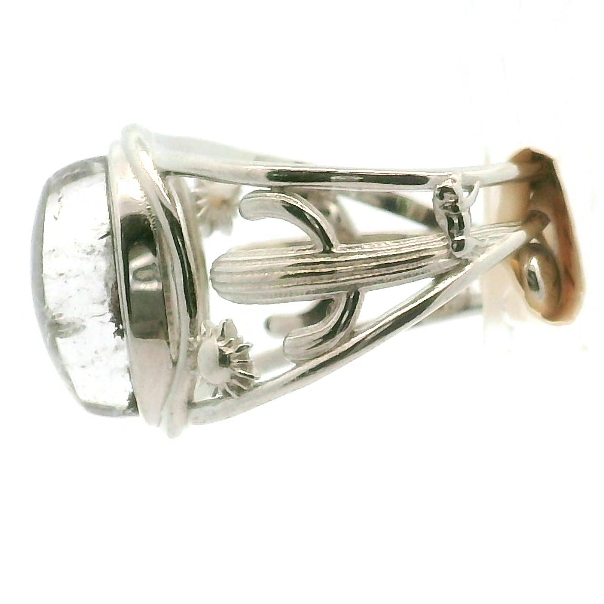 Garden Quartz Saguaro Adjustable Cuff Ring .925 Sterling Silver for Insight, Meditation & Shamanic Journey