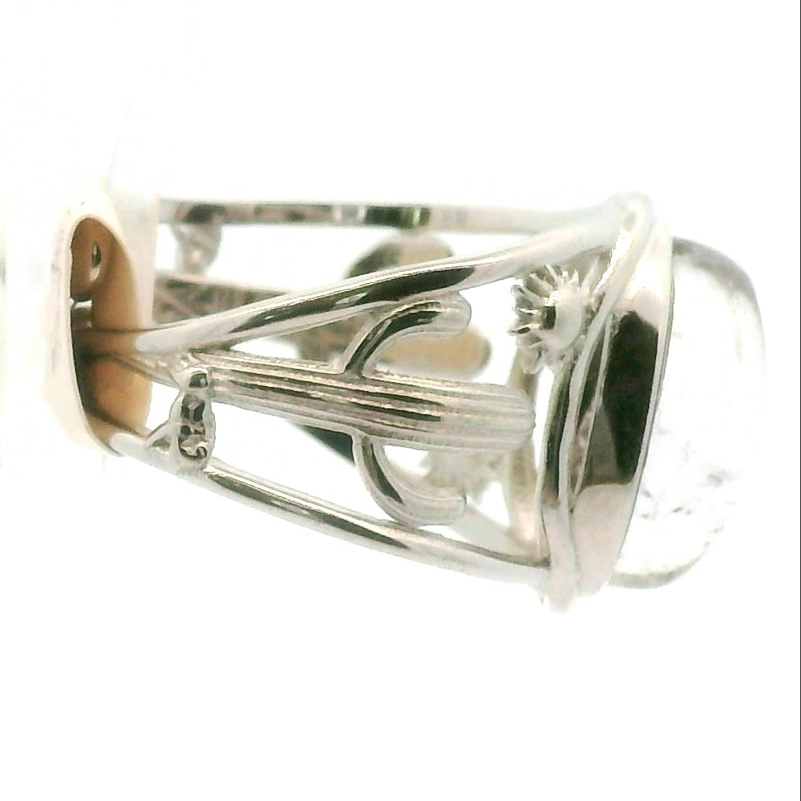 Garden Quartz Saguaro Adjustable Cuff Ring .925 Sterling Silver for Insight, Meditation & Shamanic Journey