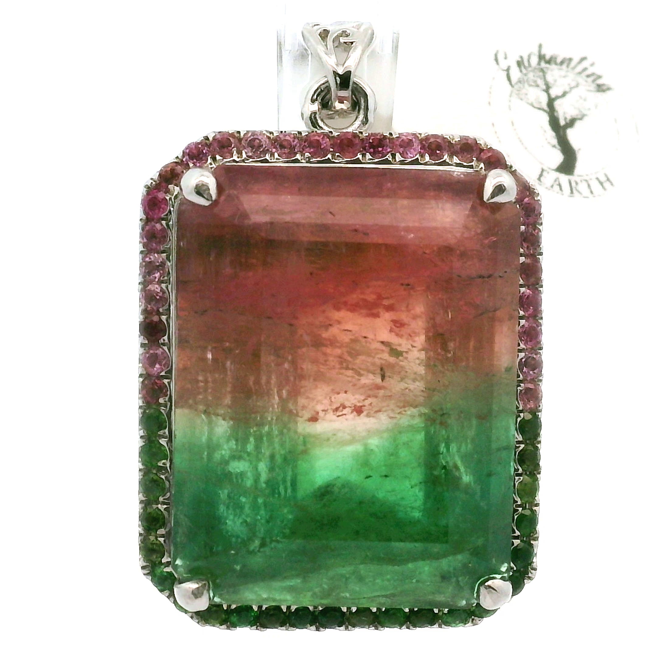 Watermelon Tourmaline Pavé Pendant and Ring Set .925 Silver for Meditation, Relationships and Happiness