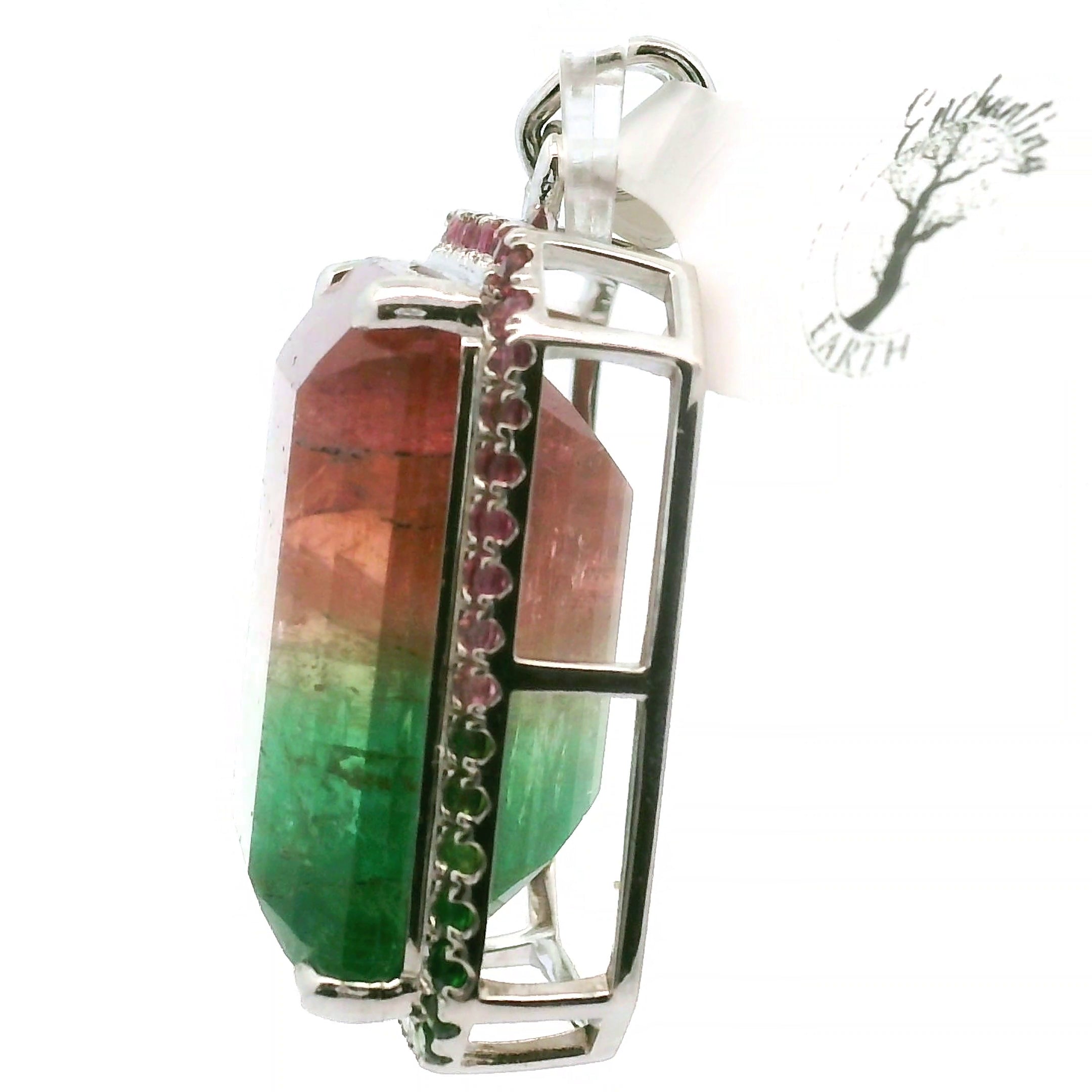 Watermelon Tourmaline Pavé Pendant and Ring Set .925 Silver for Meditation, Relationships and Happiness
